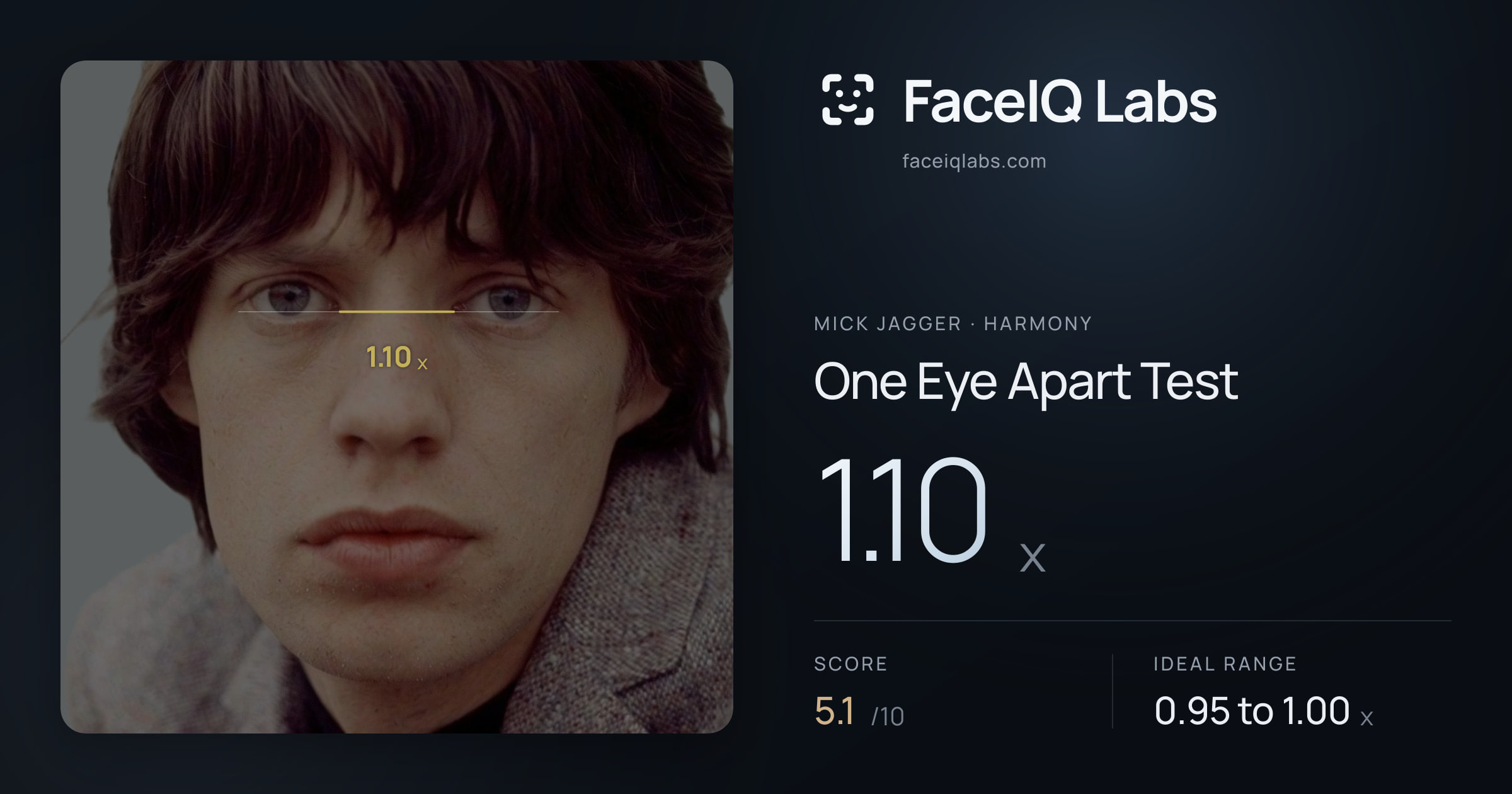 Mick Jagger One Eye Apart Test: 1.10x, drawn on the photo