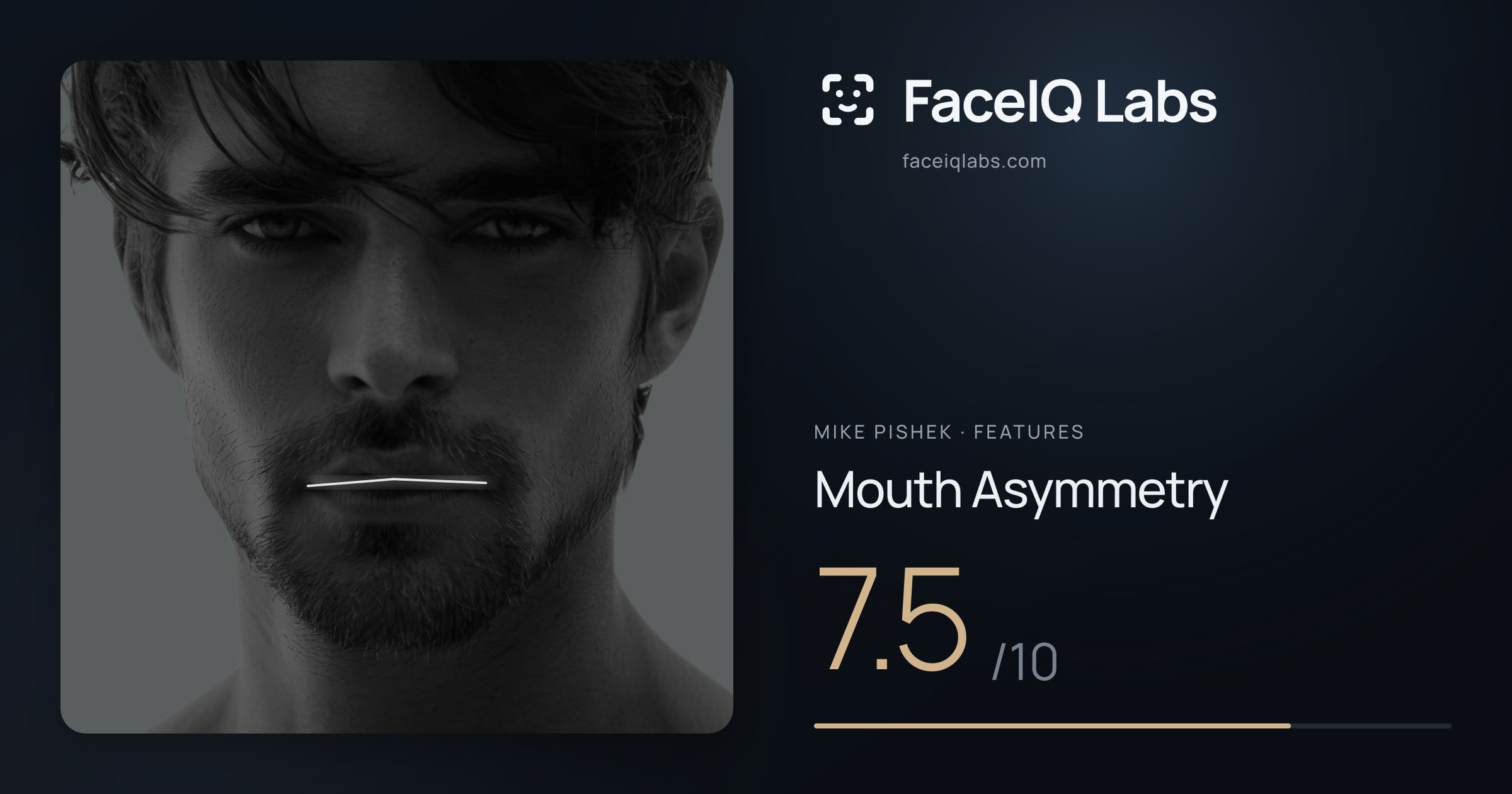Mike Pishek Mouth Asymmetry: 7.5/10, drawn on the photo