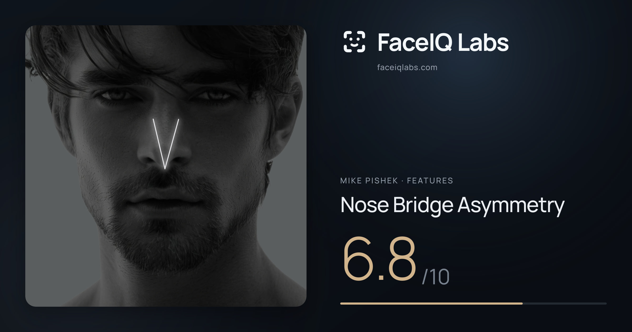 Mike Pishek Nose Bridge Asymmetry: 6.8/10, drawn on the photo