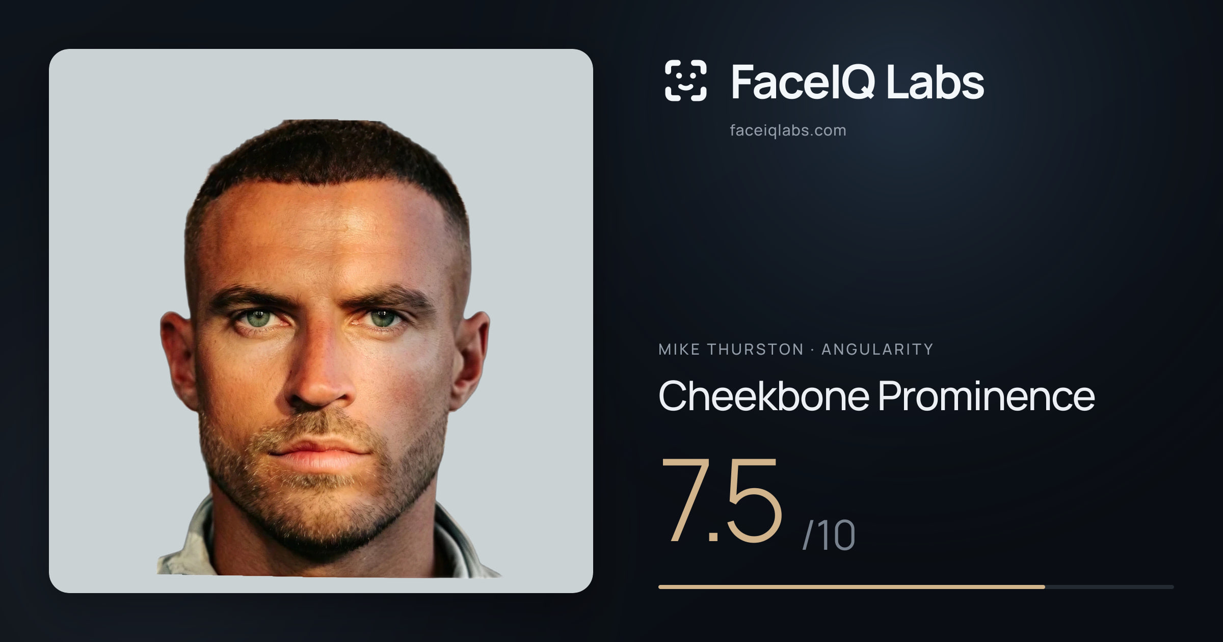 Mike Thurston Cheekbone Prominence: 7.5/10, drawn on the photo