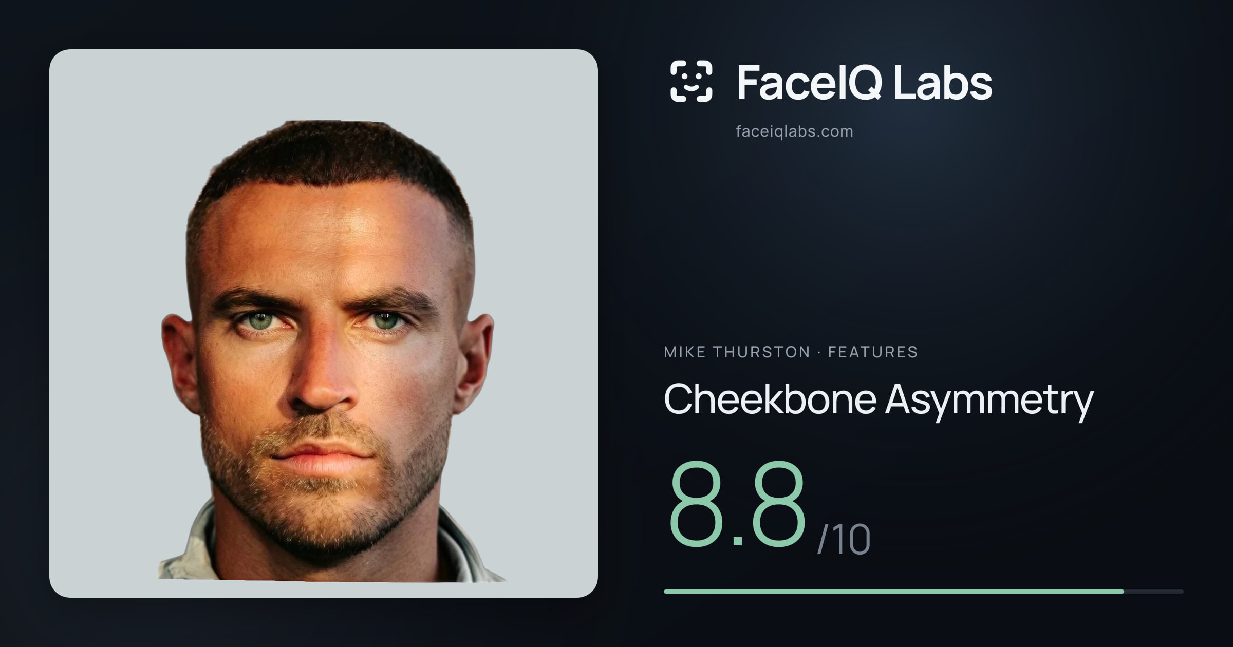 Mike Thurston Cheekbone Asymmetry: 8.8/10, drawn on the photo