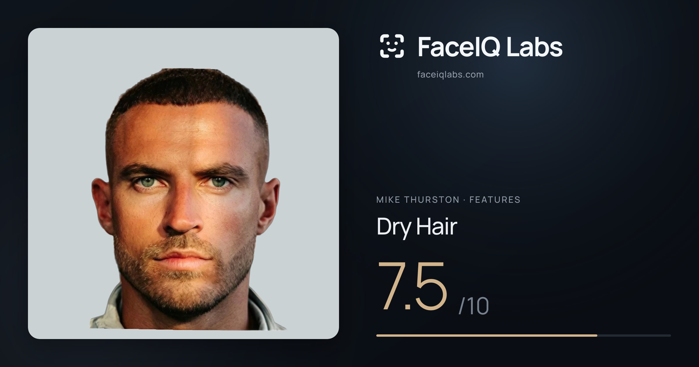 Mike Thurston Dry Hair: 7.5/10, drawn on the photo