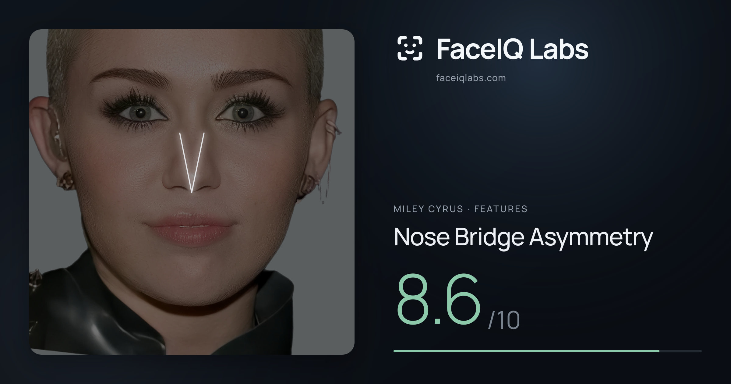 Miley Cyrus Nose Bridge Asymmetry: 8.6/10, drawn on the photo
