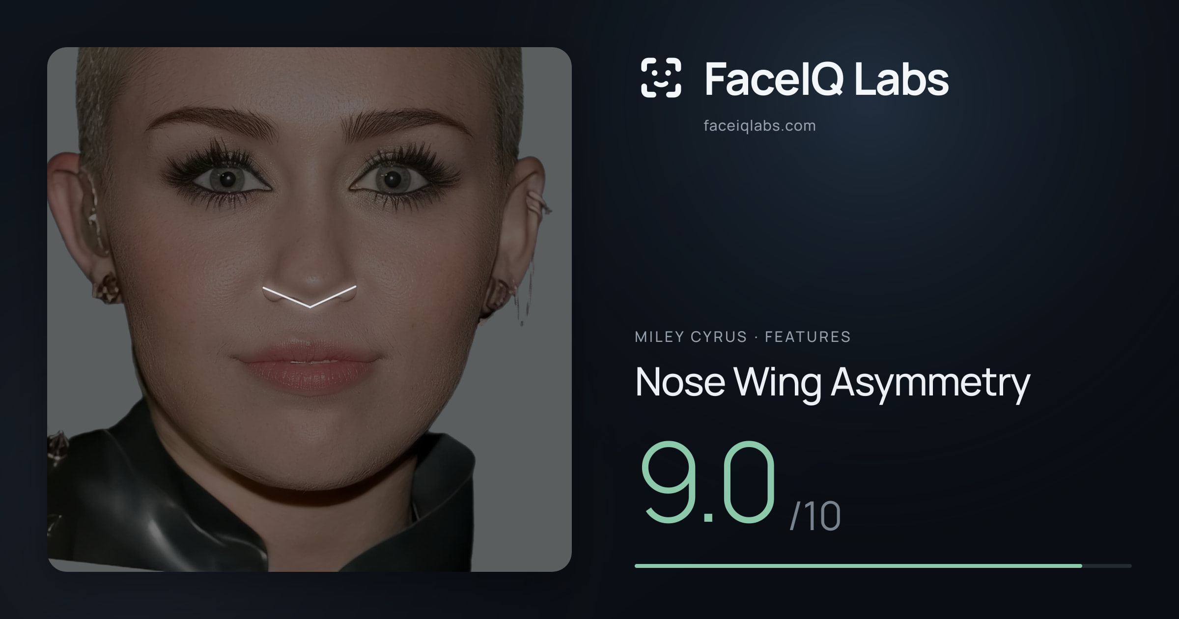 Miley Cyrus Nose Wing Asymmetry: 9.0/10, drawn on the photo