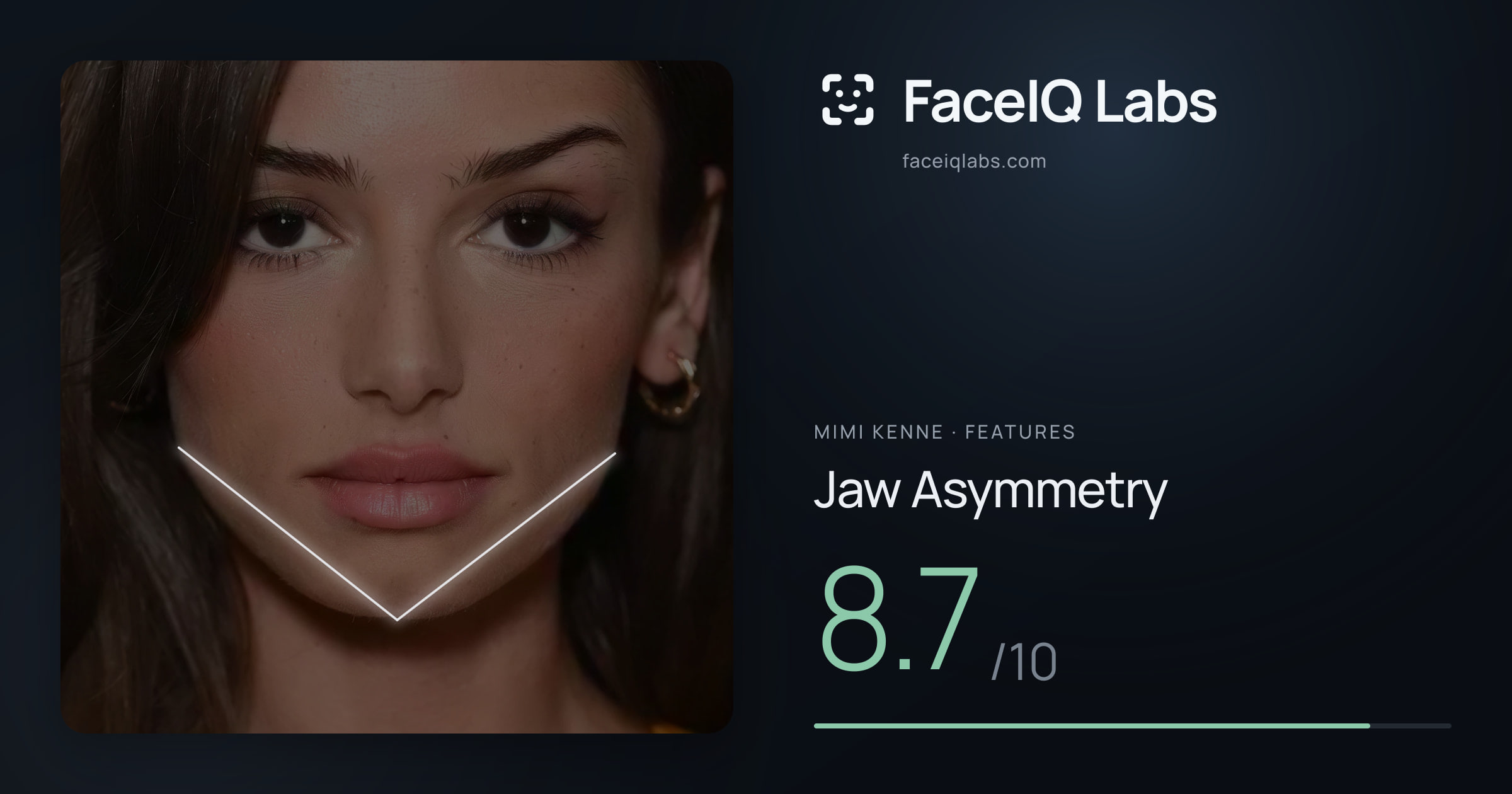 Mimi Kenne Jaw Asymmetry: 8.7/10, drawn on the photo