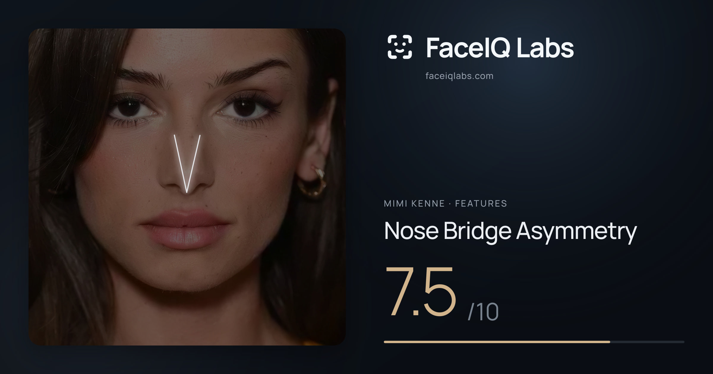 Mimi Kenne Nose Bridge Asymmetry: 7.5/10, drawn on the photo