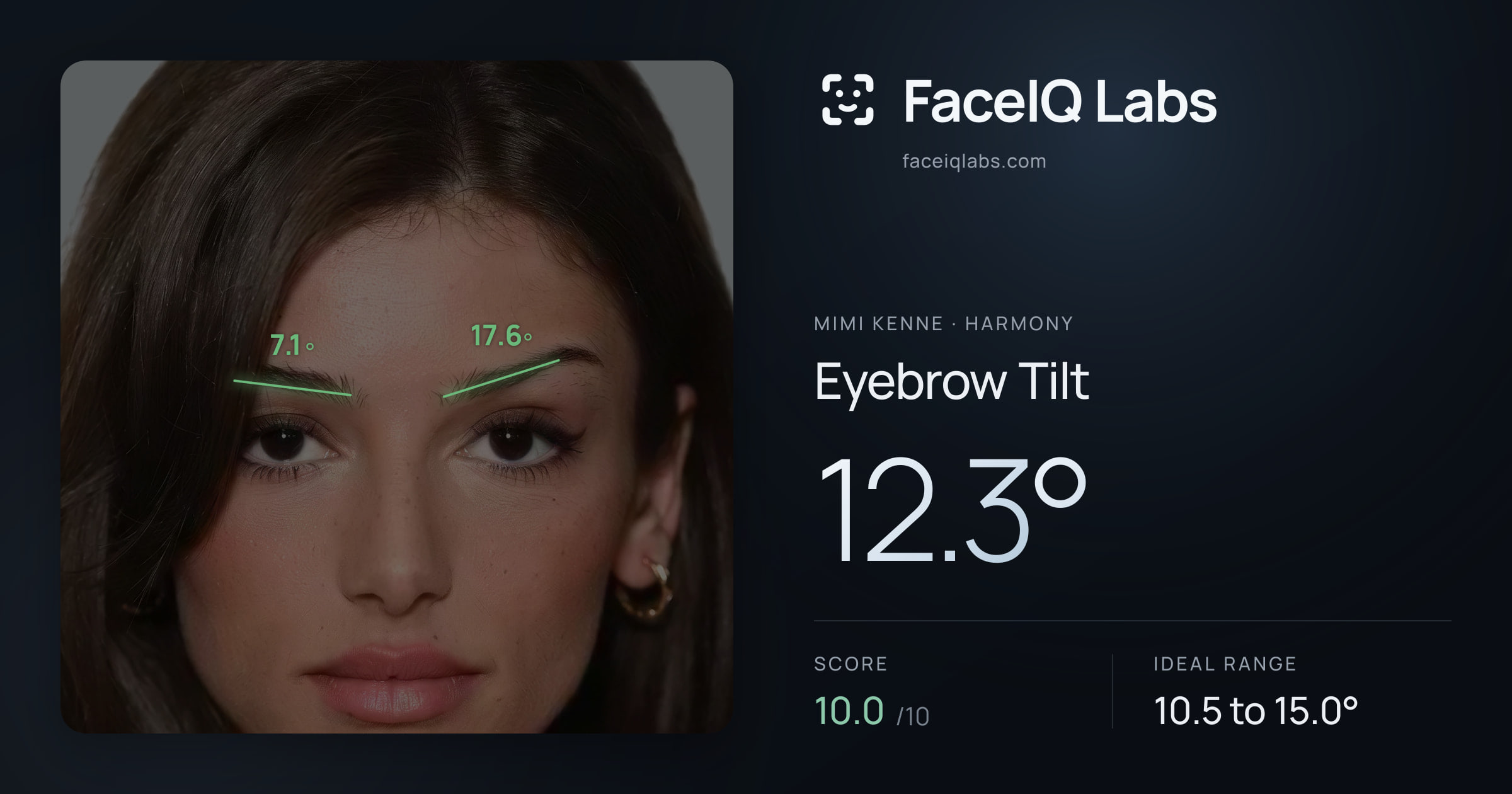 Mimi Kenne Eyebrow Tilt: 12.3°, drawn on the photo
