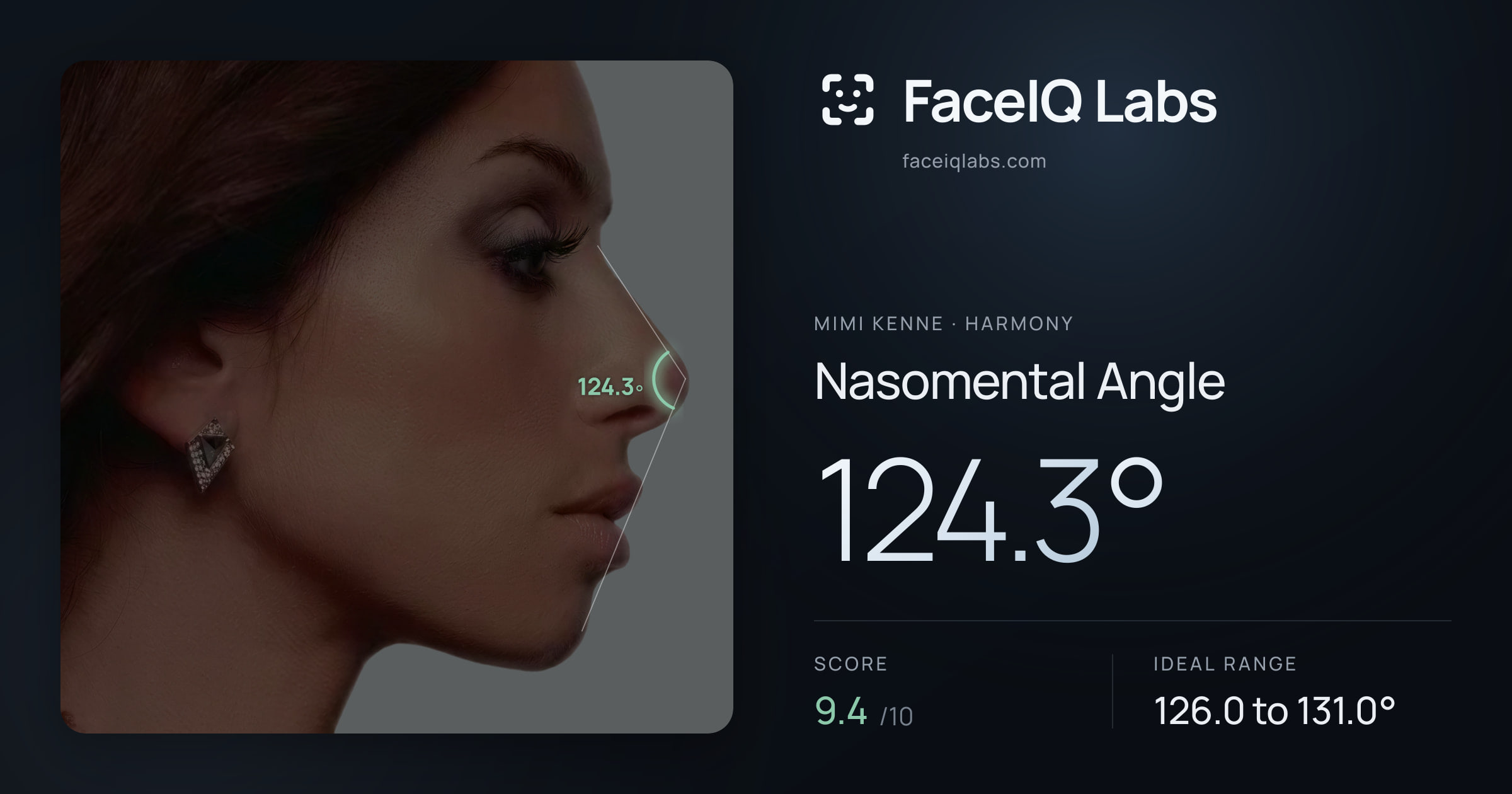 Mimi Kenne Nasomental Angle: 124.3°, drawn on the photo