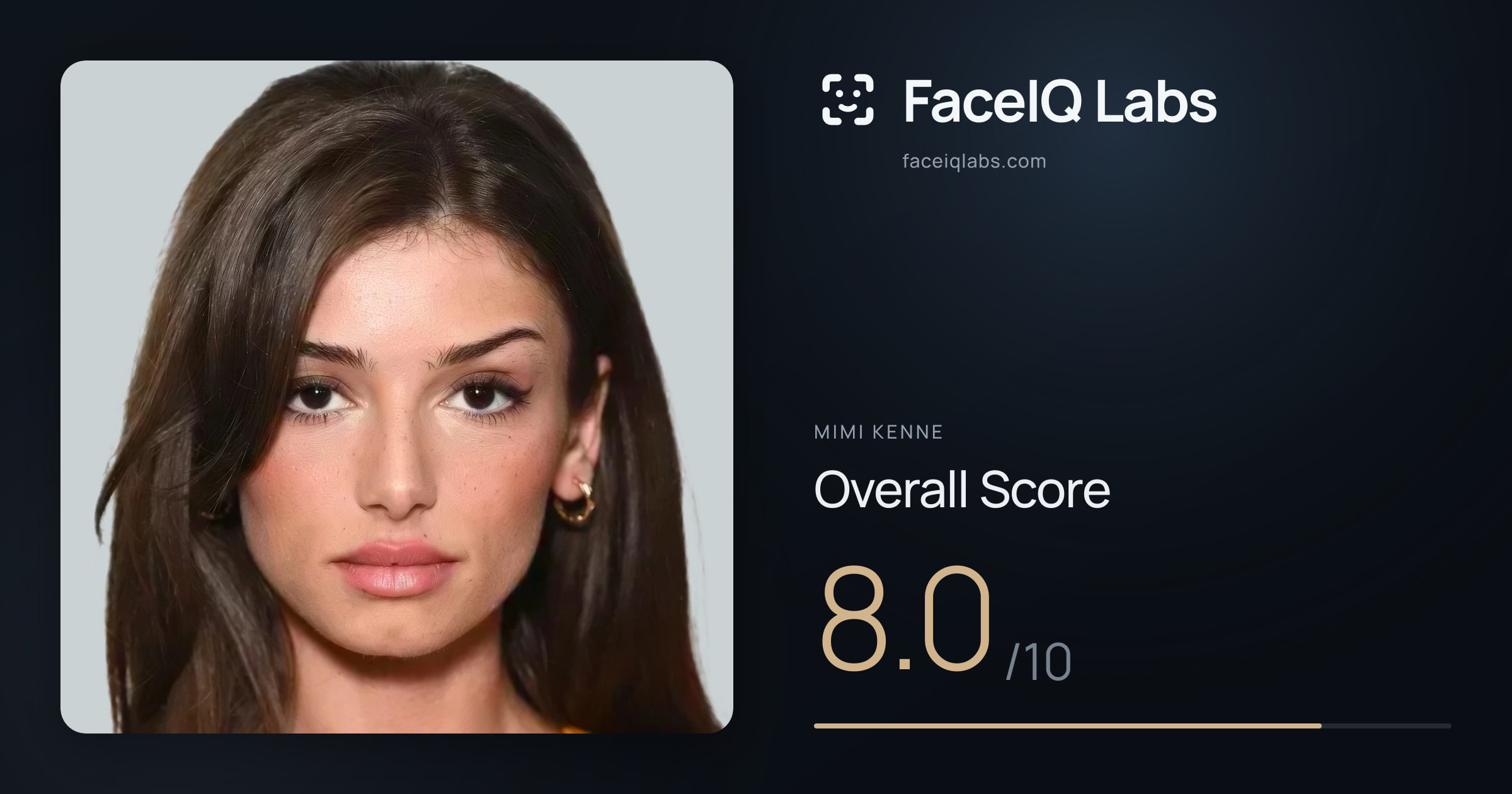 Mimi Kenne face rating: 8.0/10, with each section's score