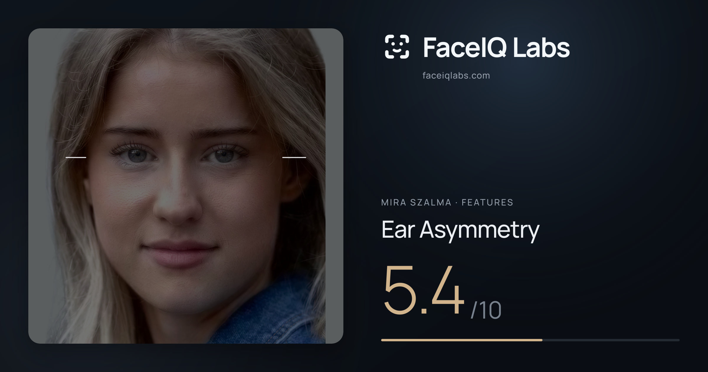Mira Szalma Ear Asymmetry: 5.4/10, drawn on the photo