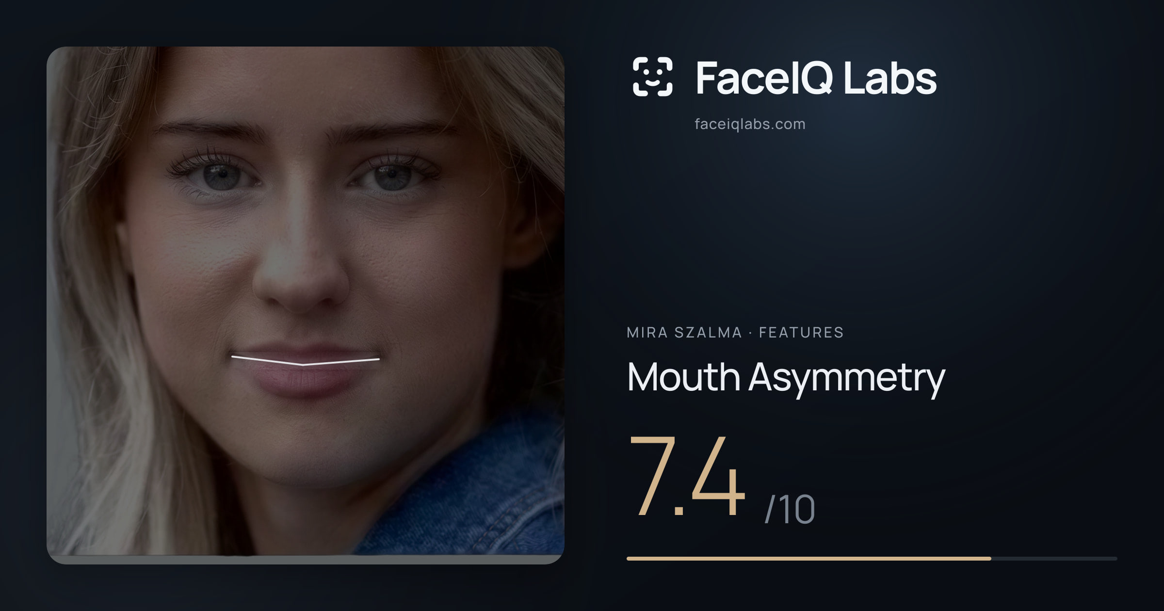 Mira Szalma Mouth Asymmetry: 7.4/10, drawn on the photo