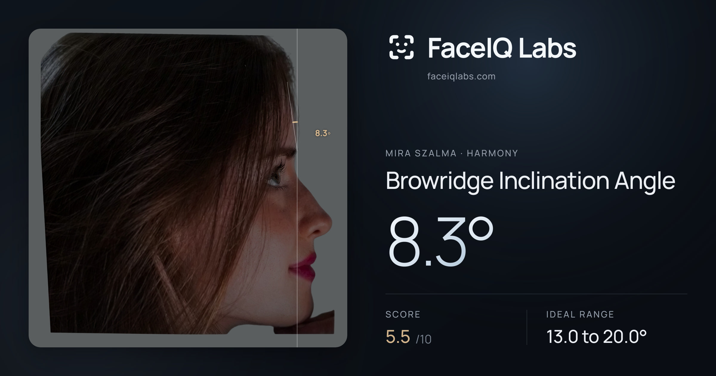 Mira Szalma Browridge Inclination Angle: 8.3°, drawn on the photo