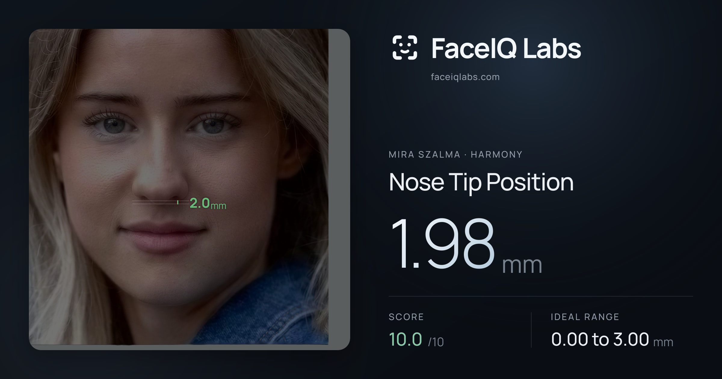 Mira Szalma Nose Tip Position: 1.98mm, drawn on the photo