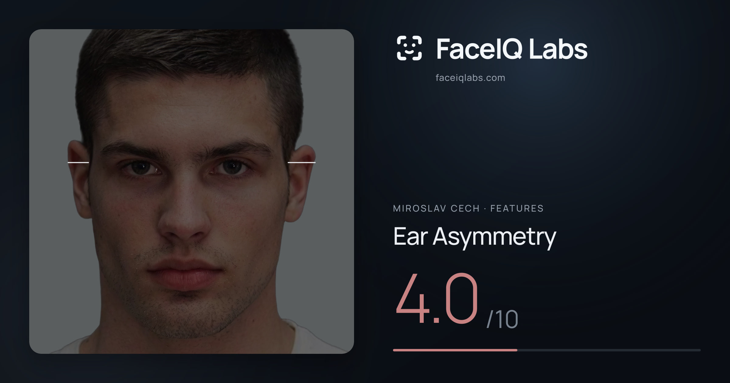 Miroslav Cech Ear Asymmetry: 4.0/10, drawn on the photo