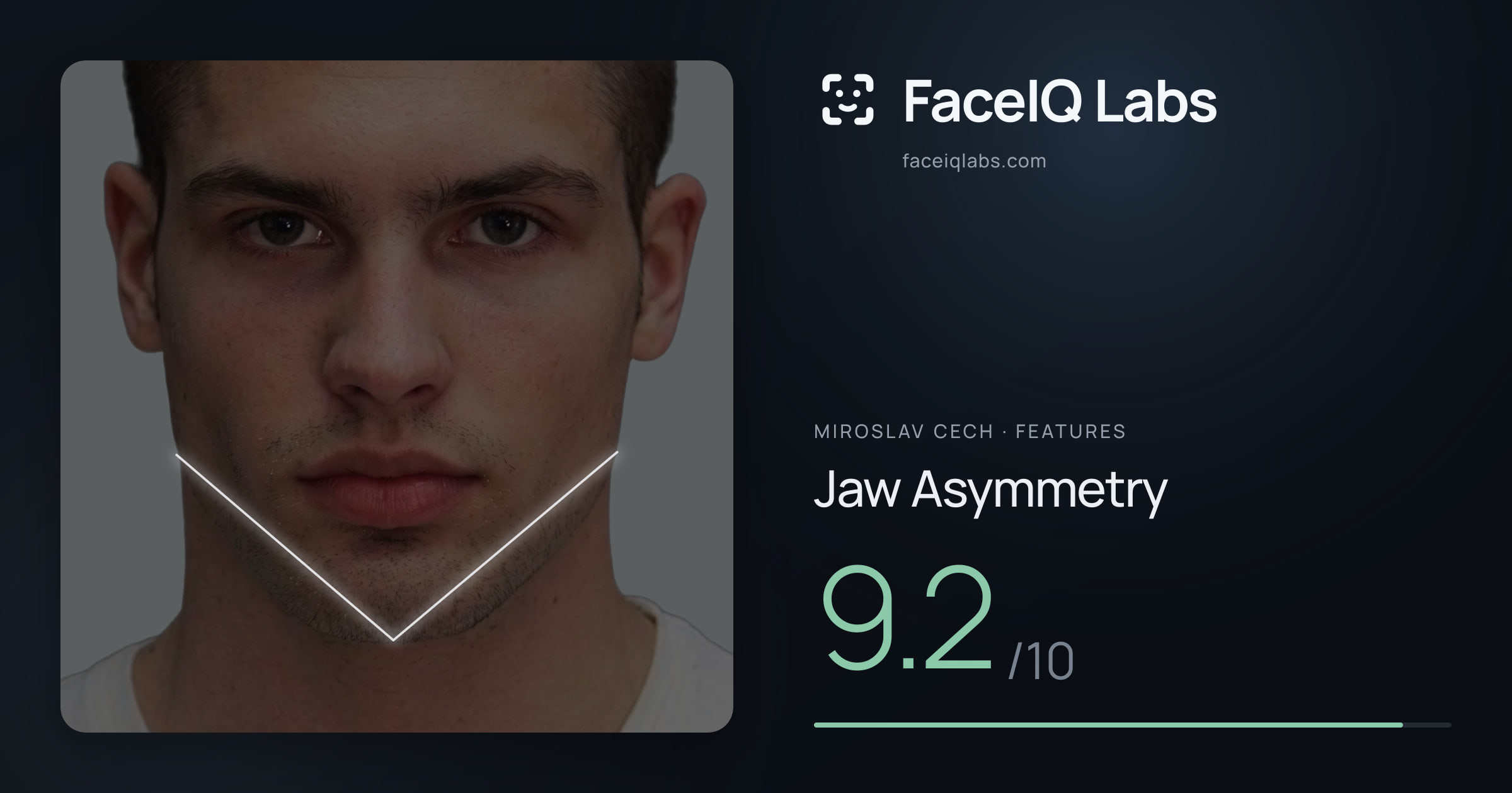 Miroslav Cech Jaw Asymmetry: 9.2/10, drawn on the photo