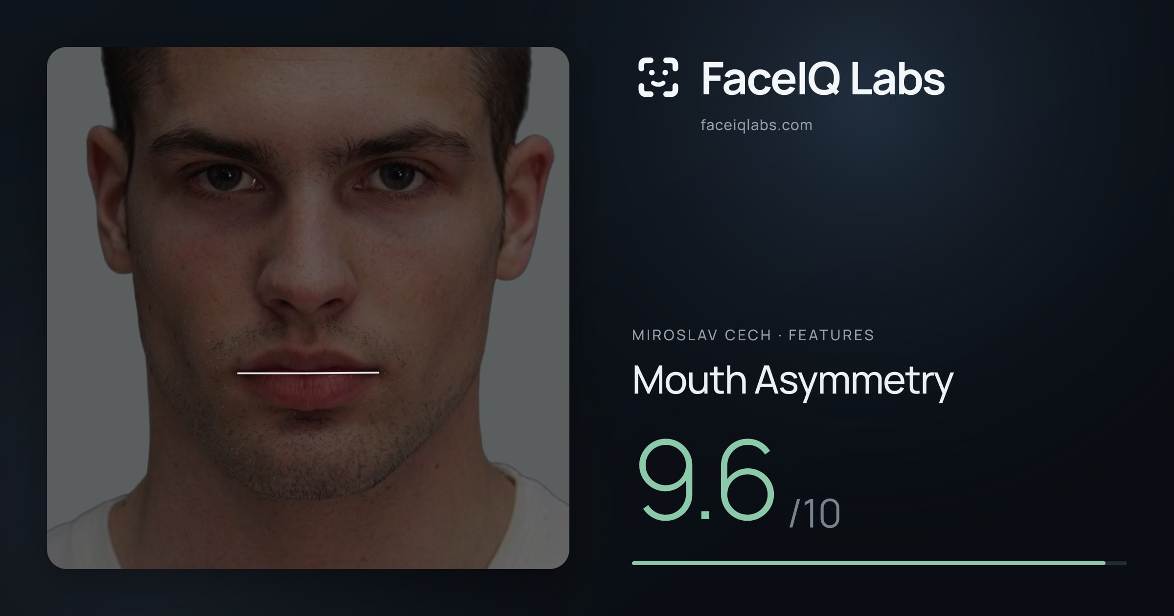 Miroslav Cech Mouth Asymmetry: 9.6/10, drawn on the photo