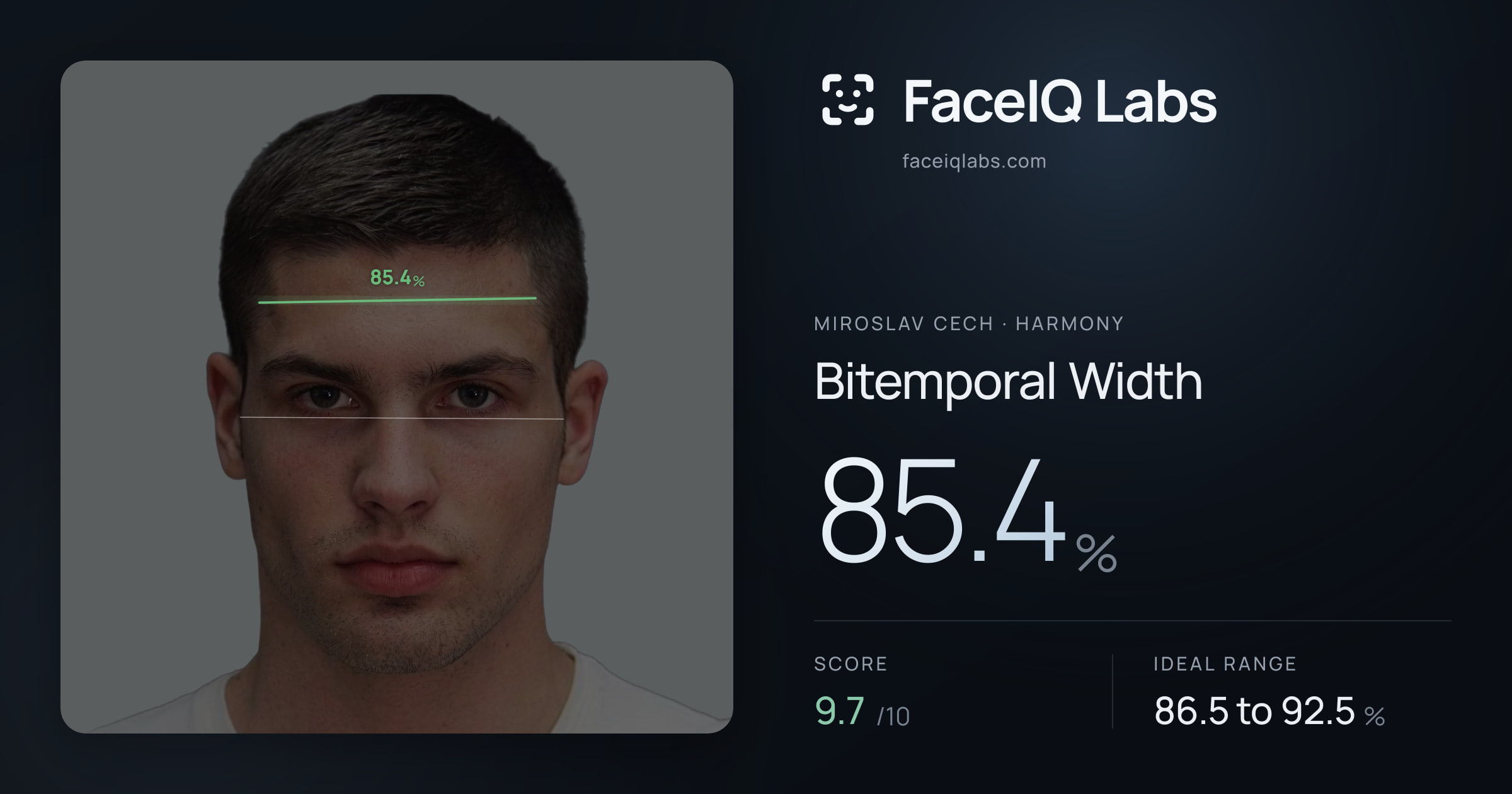 Miroslav Cech Bitemporal Width: 85.4%, drawn on the photo