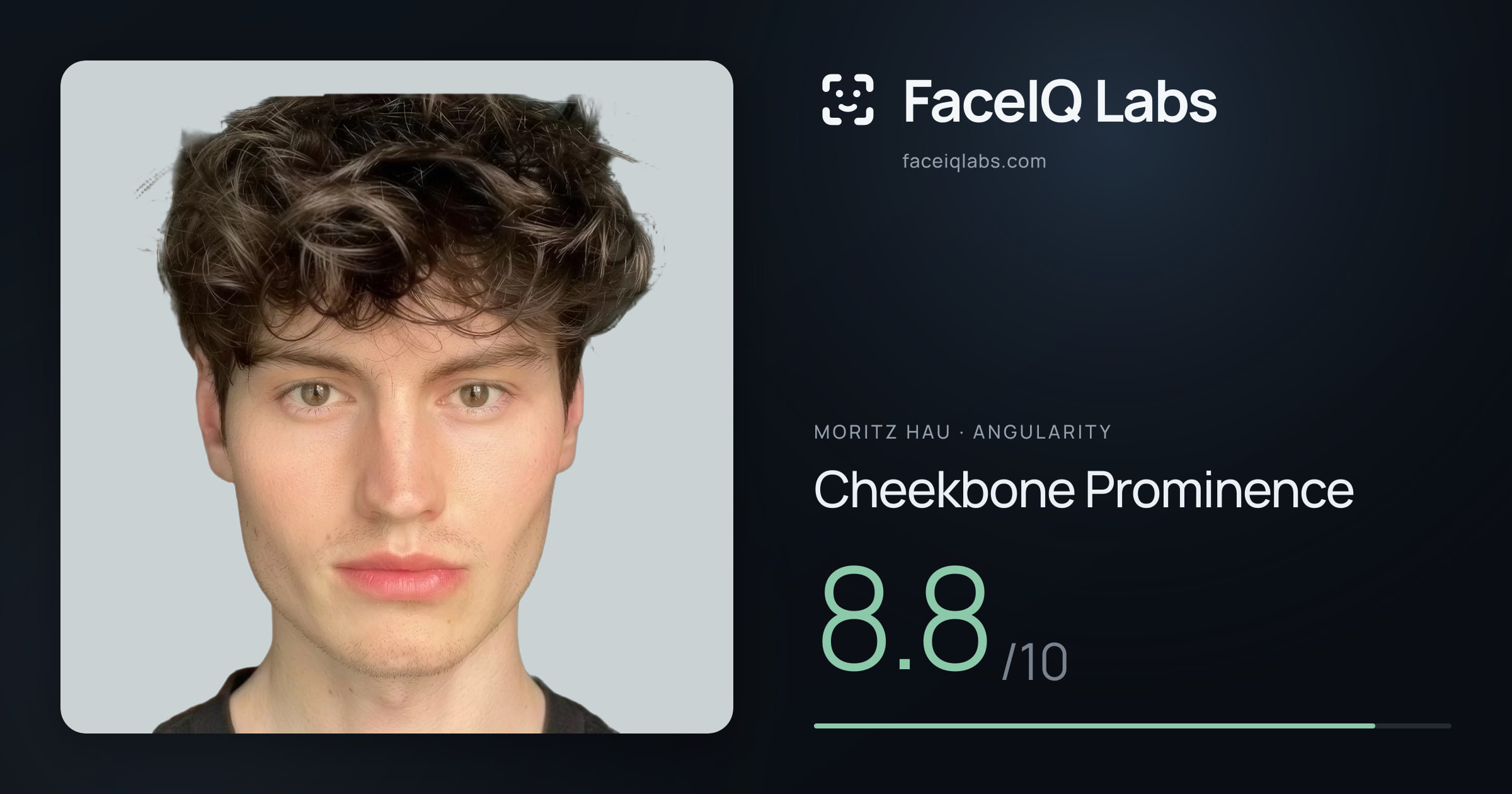 Moritz Hau Cheekbone Prominence: 8.8/10, drawn on the photo
