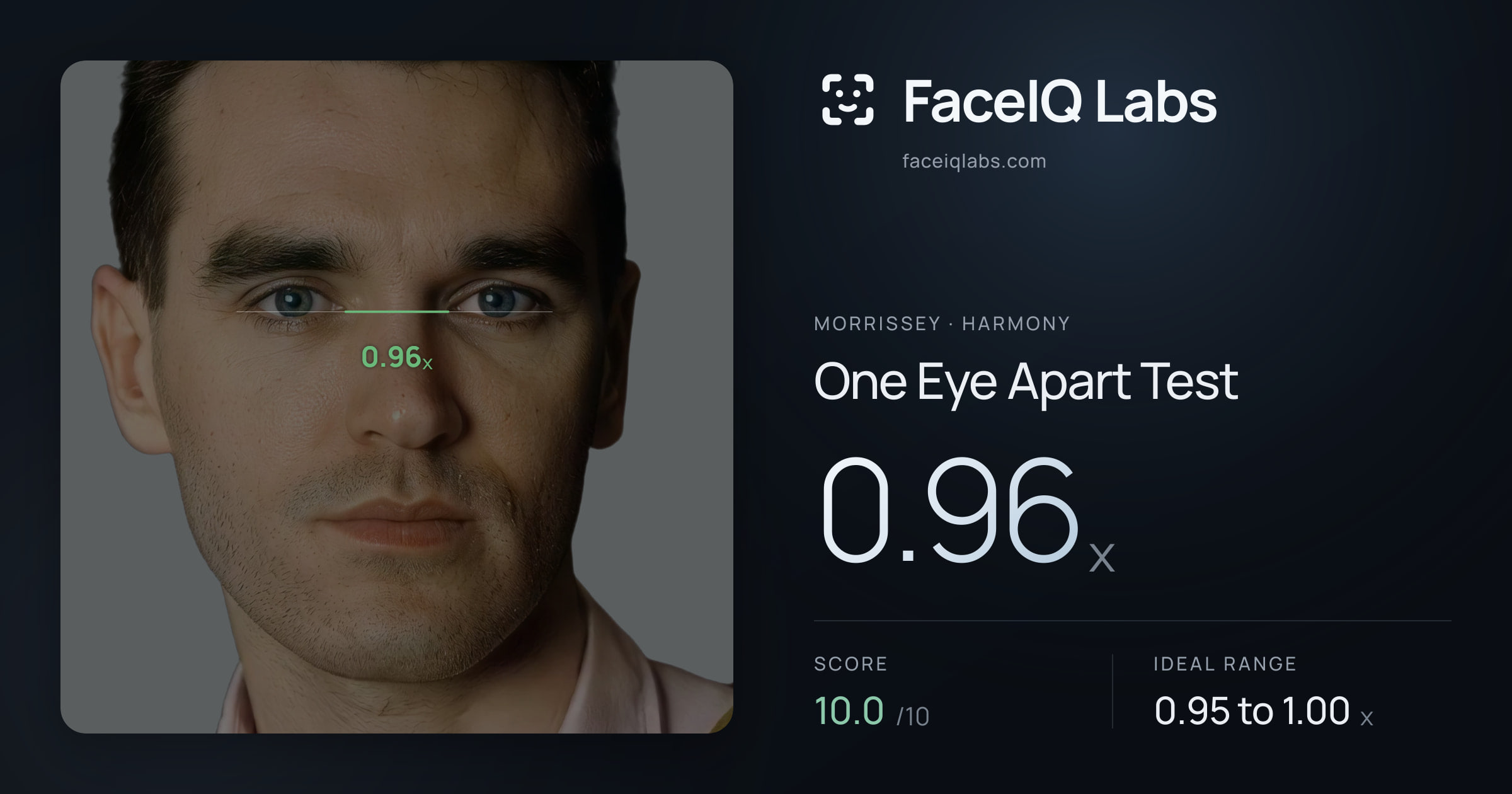 Morrissey One Eye Apart Test: 0.96x, drawn on the photo