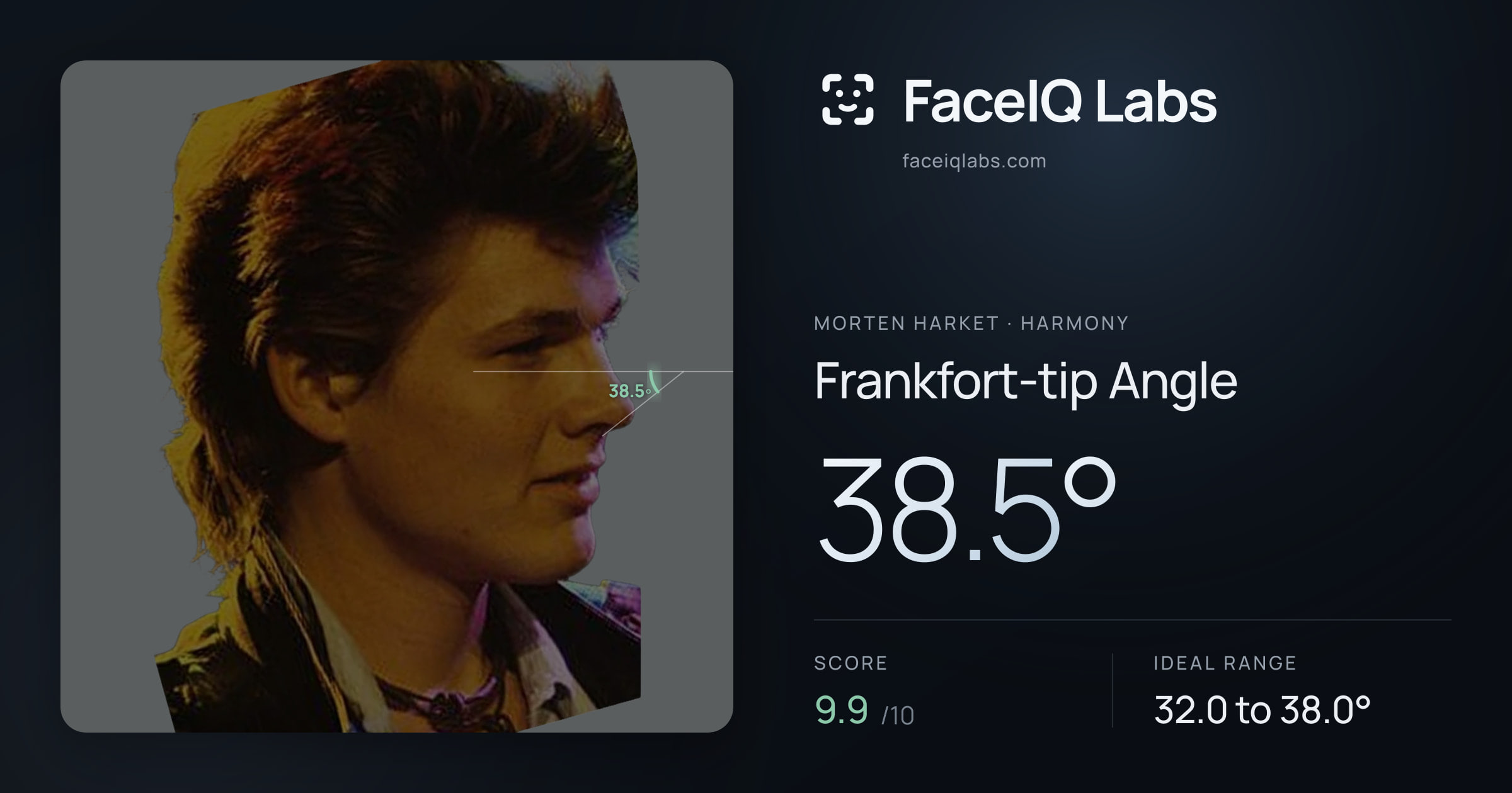 Morten Harket Frankfort-tip Angle: 38.5°, drawn on the photo