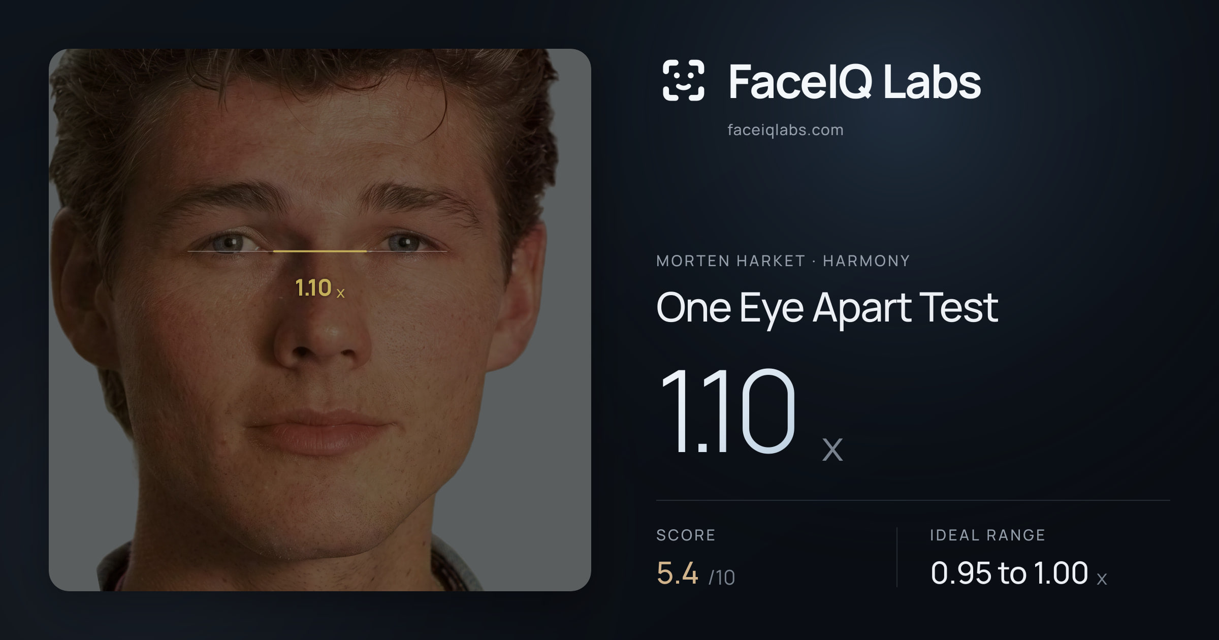 Morten Harket One Eye Apart Test: 1.10x, drawn on the photo