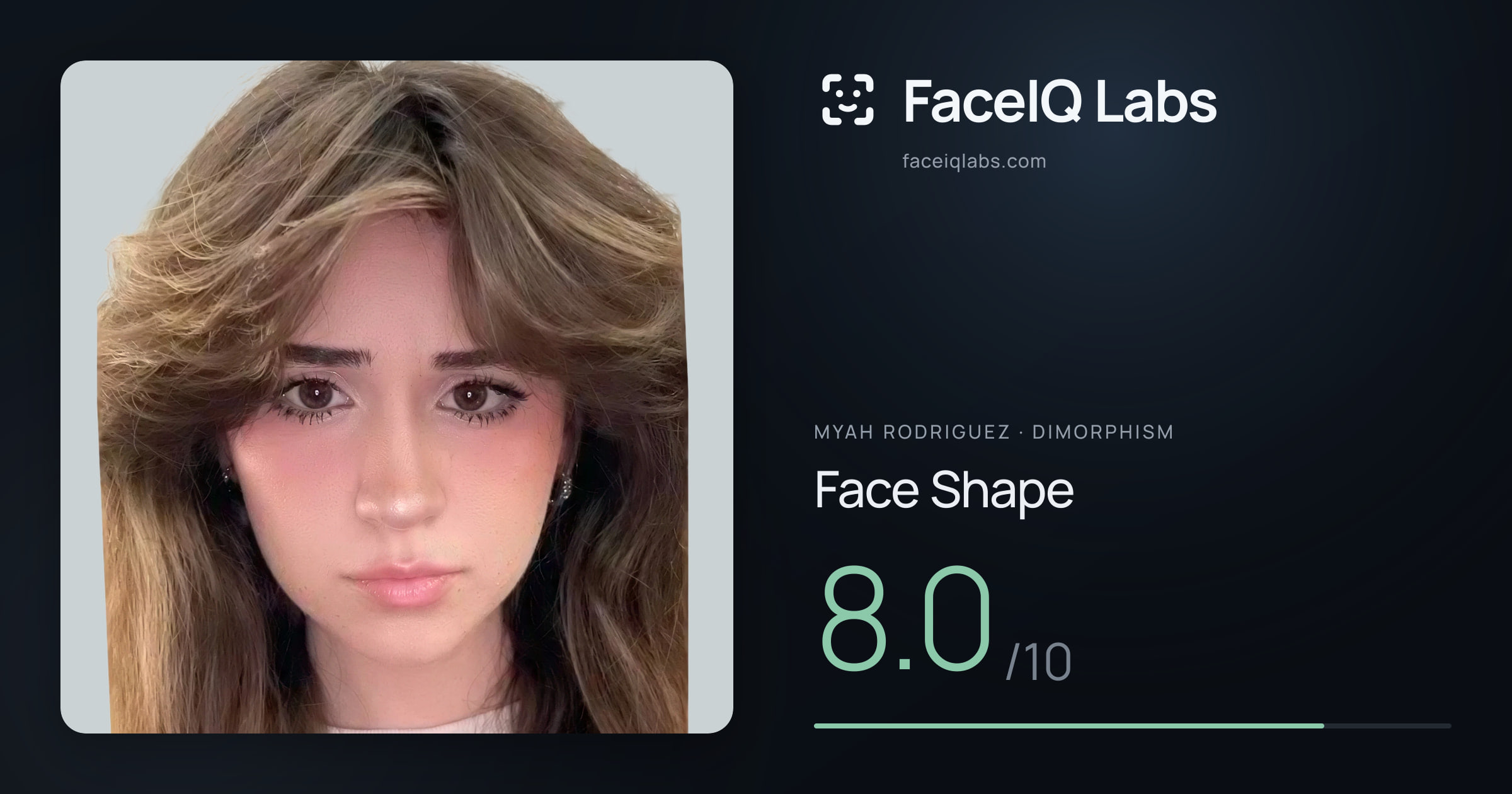 Myah Rodriguez Face Shape: 8.0/10, drawn on the photo