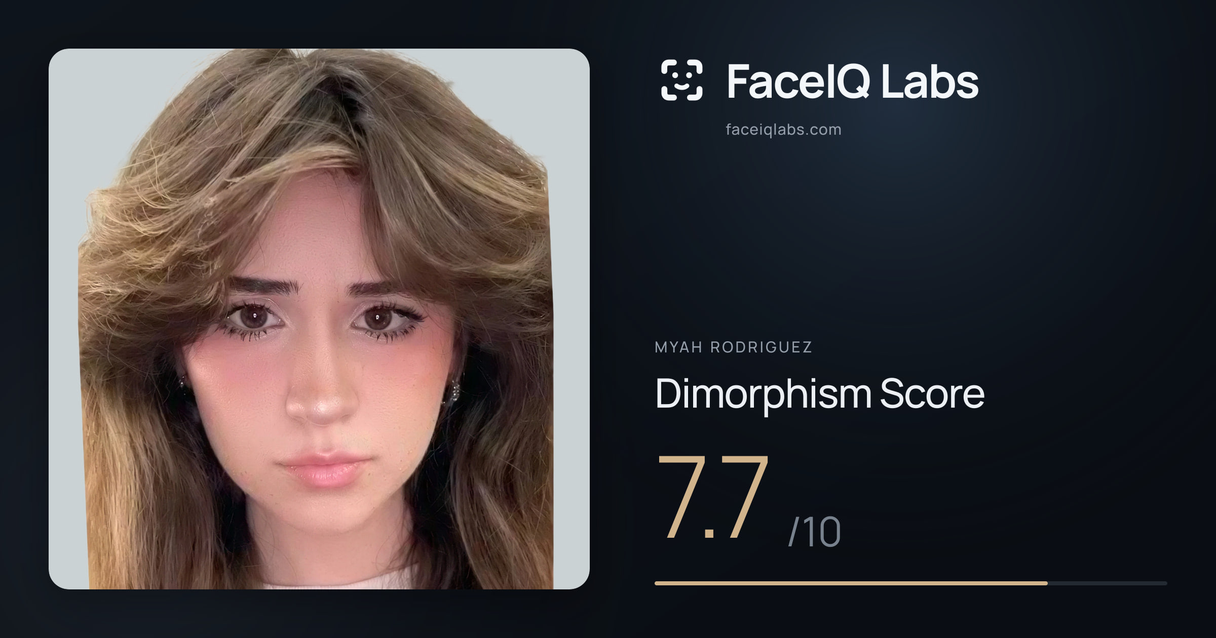 Myah Rodriguez Dimorphism: 7.7/10, with each assessment drawn on the photo