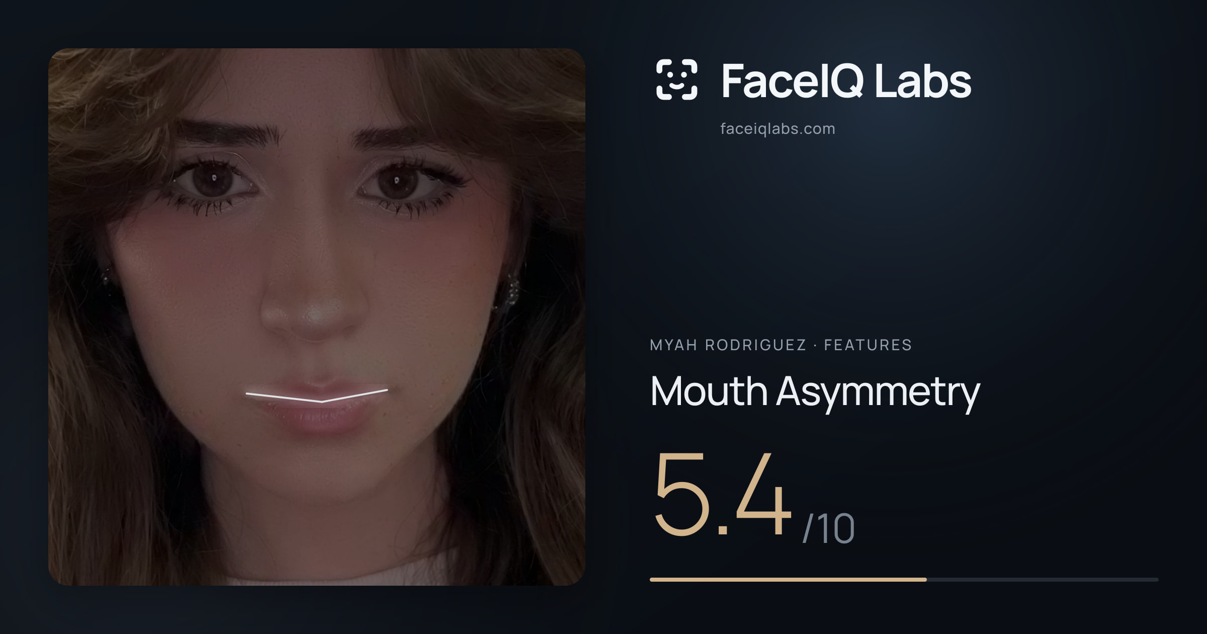 Myah Rodriguez Mouth Asymmetry: 5.4/10, drawn on the photo