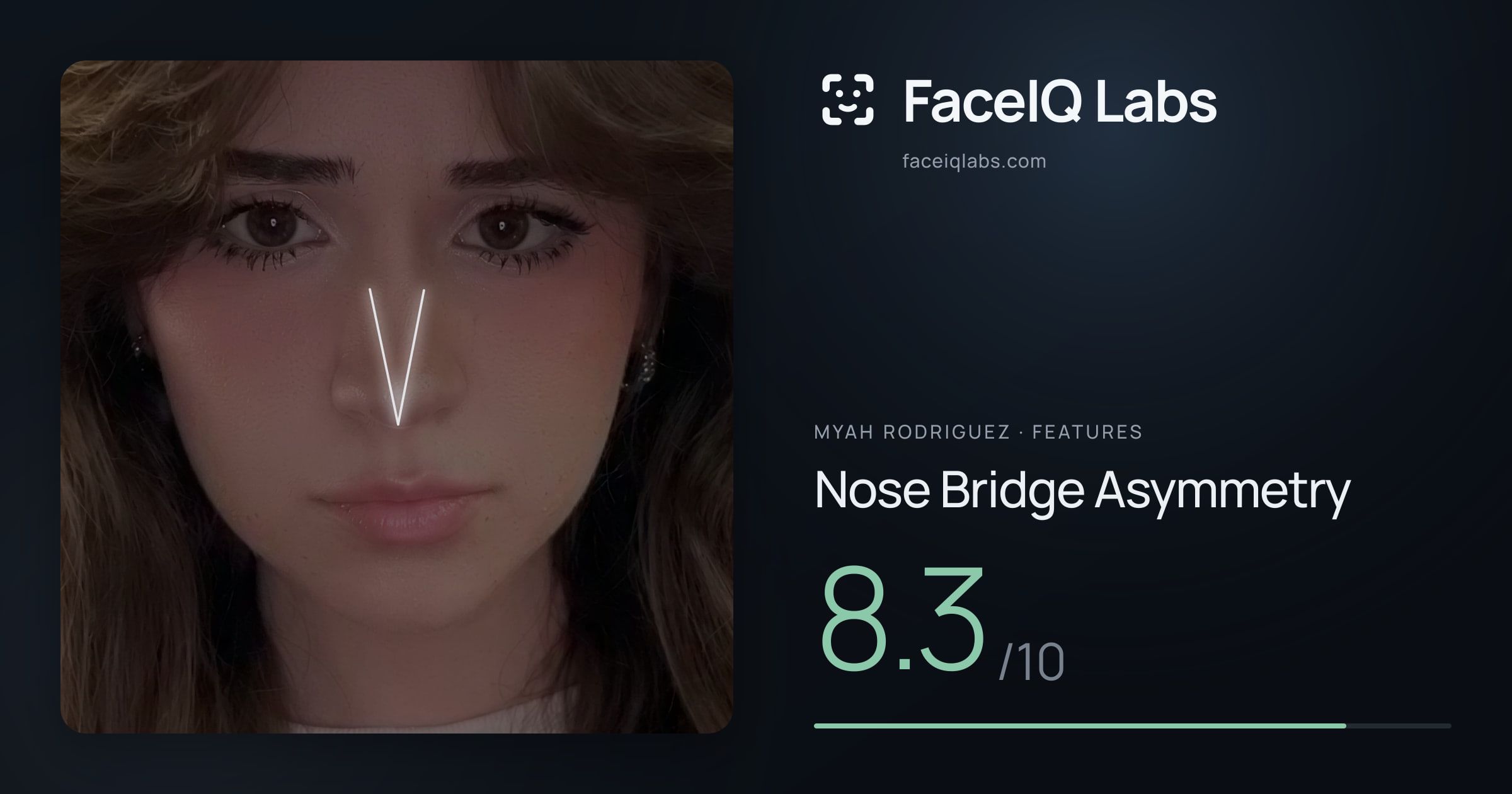 Myah Rodriguez Nose Bridge Asymmetry: 8.3/10, drawn on the photo