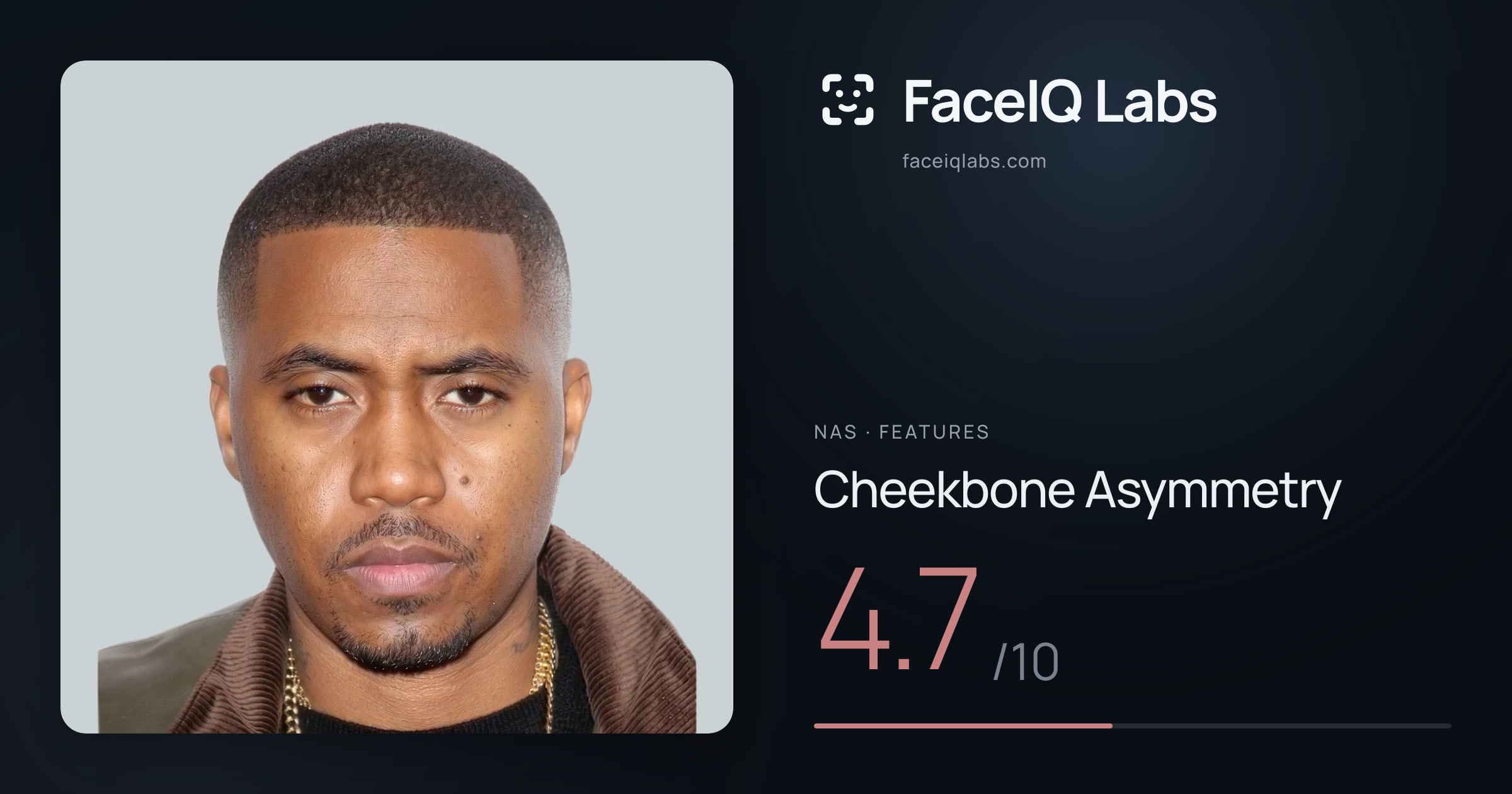 Nas Cheekbone Asymmetry: 4.7/10, drawn on the photo