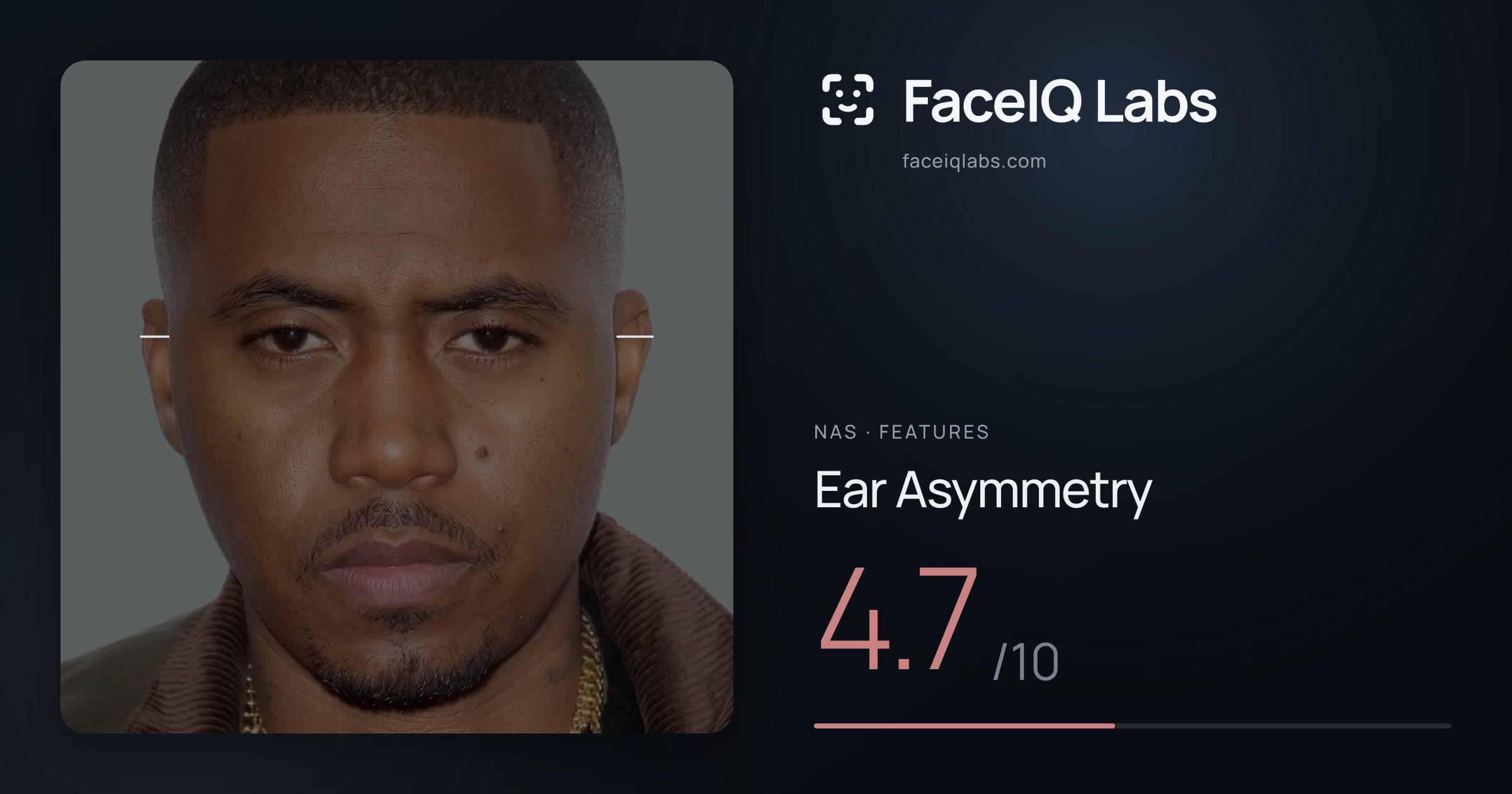 Nas Ear Asymmetry: 4.7/10, drawn on the photo