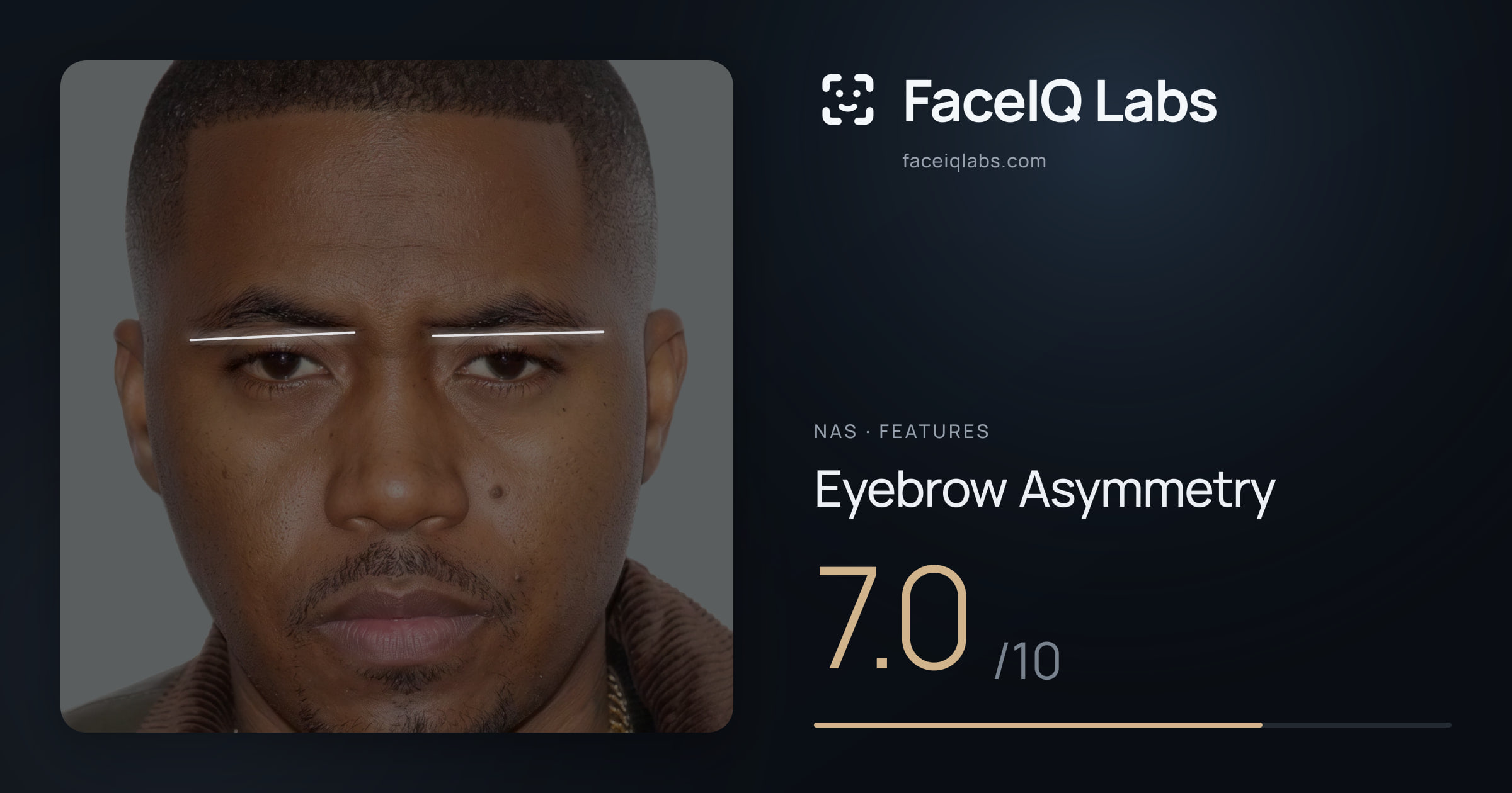 Nas Eyebrow Asymmetry: 7.0/10, drawn on the photo