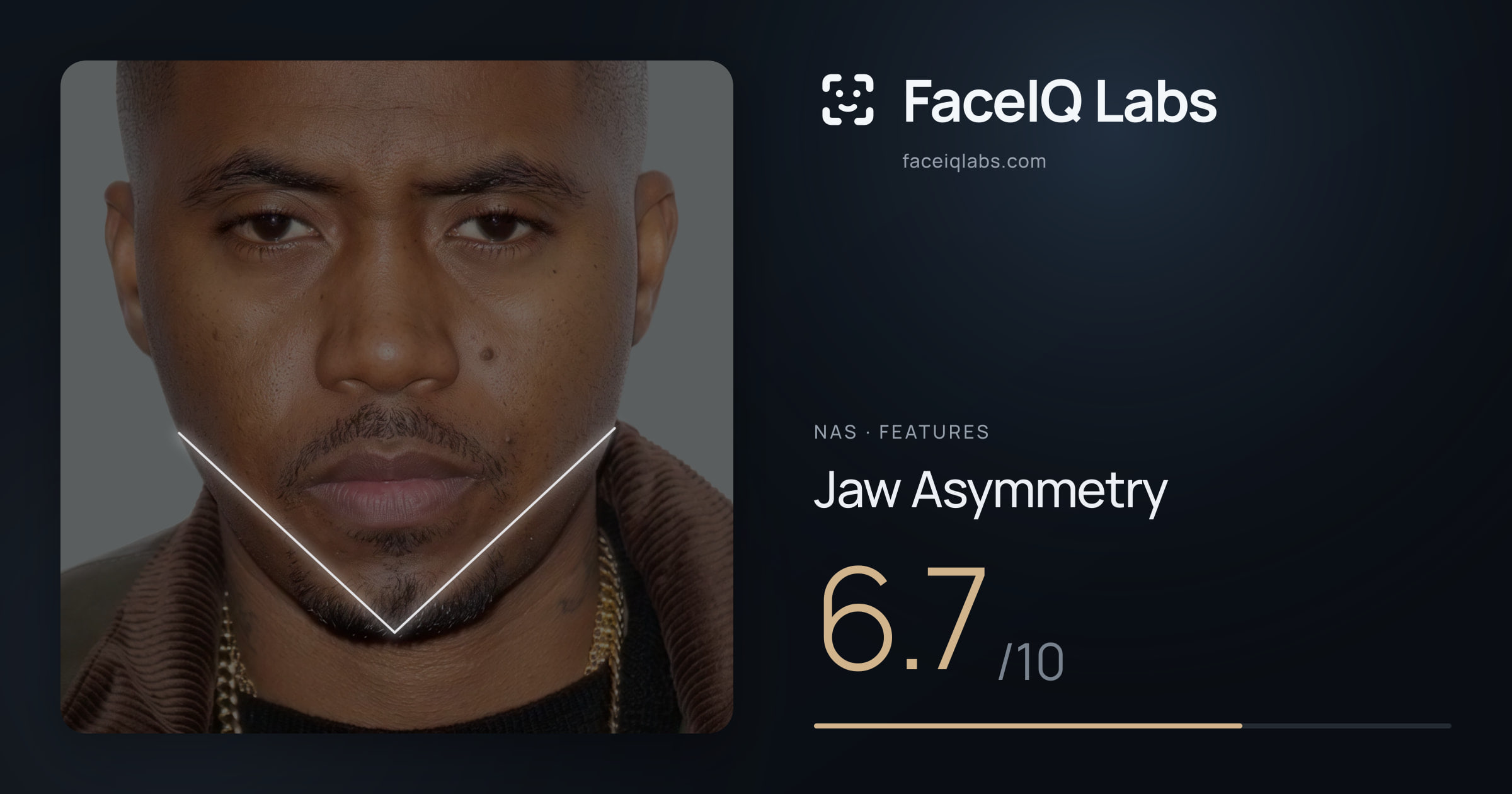 Nas Jaw Asymmetry: 6.7/10, drawn on the photo
