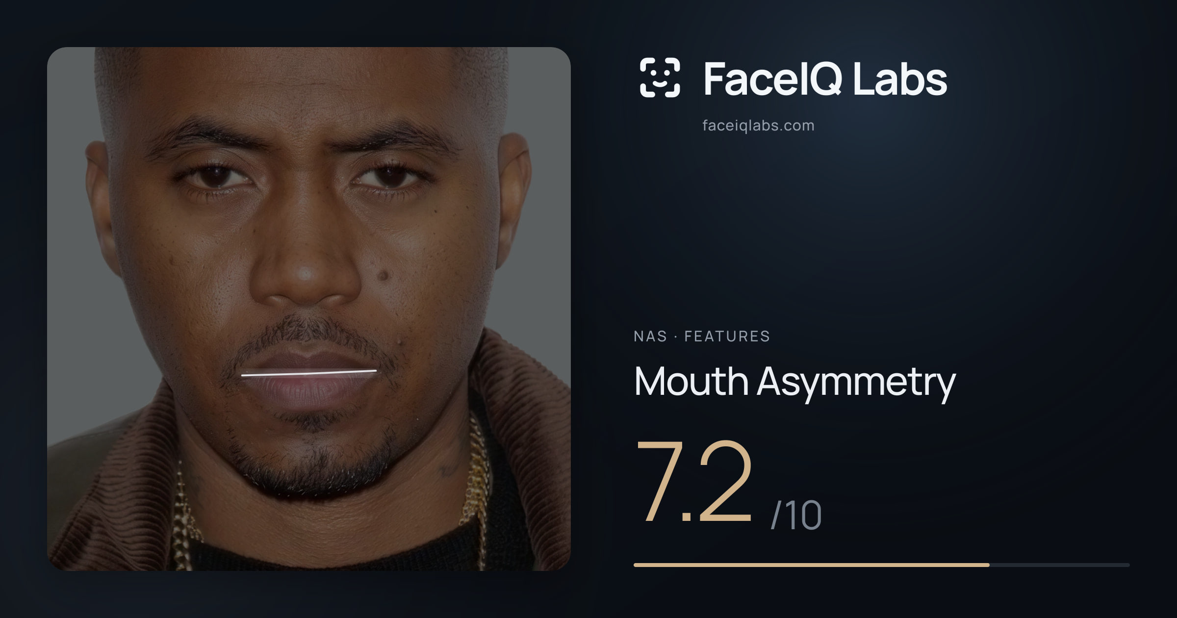 Nas Mouth Asymmetry: 7.2/10, drawn on the photo
