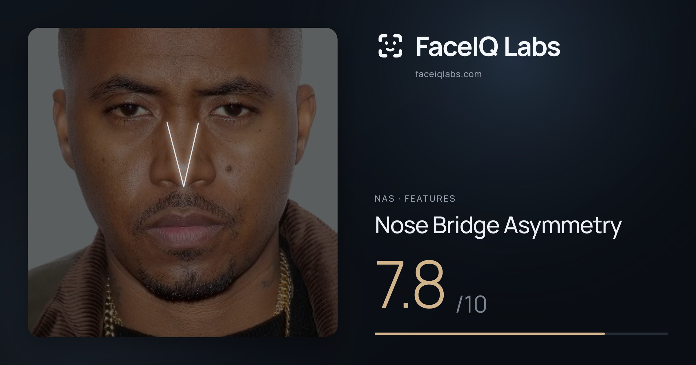 Nas Nose Bridge Asymmetry: 7.8/10, drawn on the photo