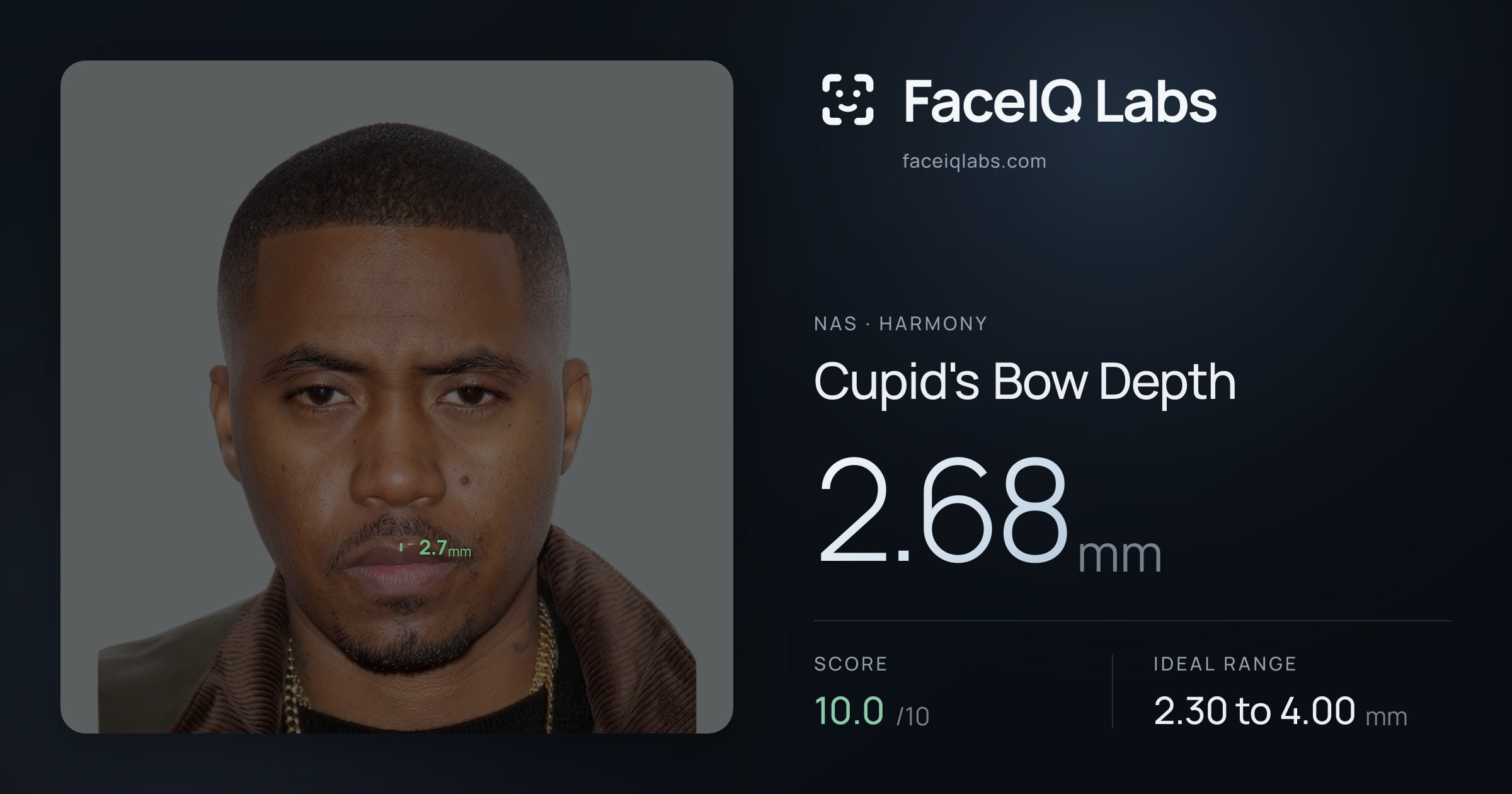 Nas Cupid's Bow Depth: 2.68mm, drawn on the photo
