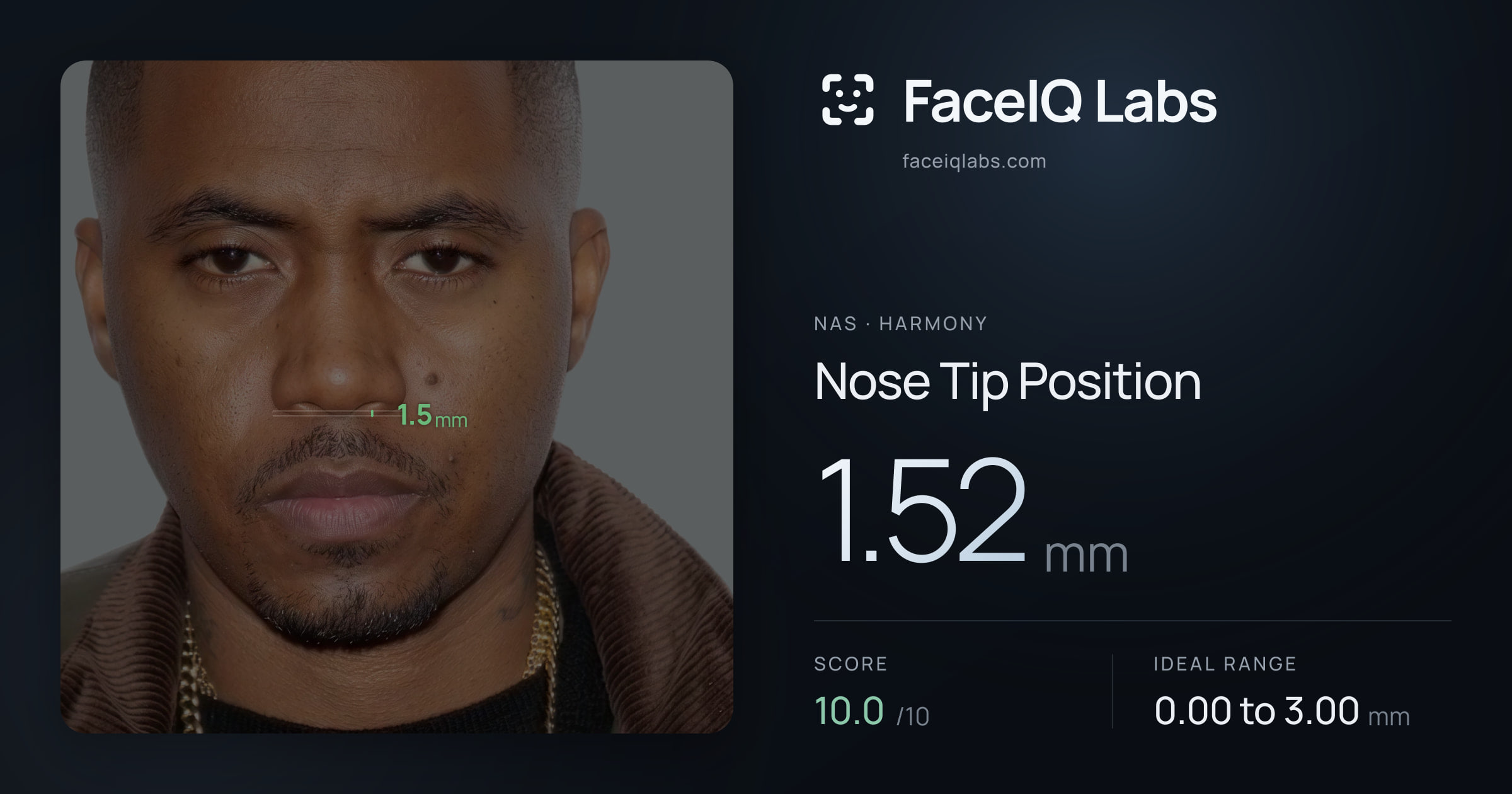 Nas Nose Tip Position: 1.52mm, drawn on the photo