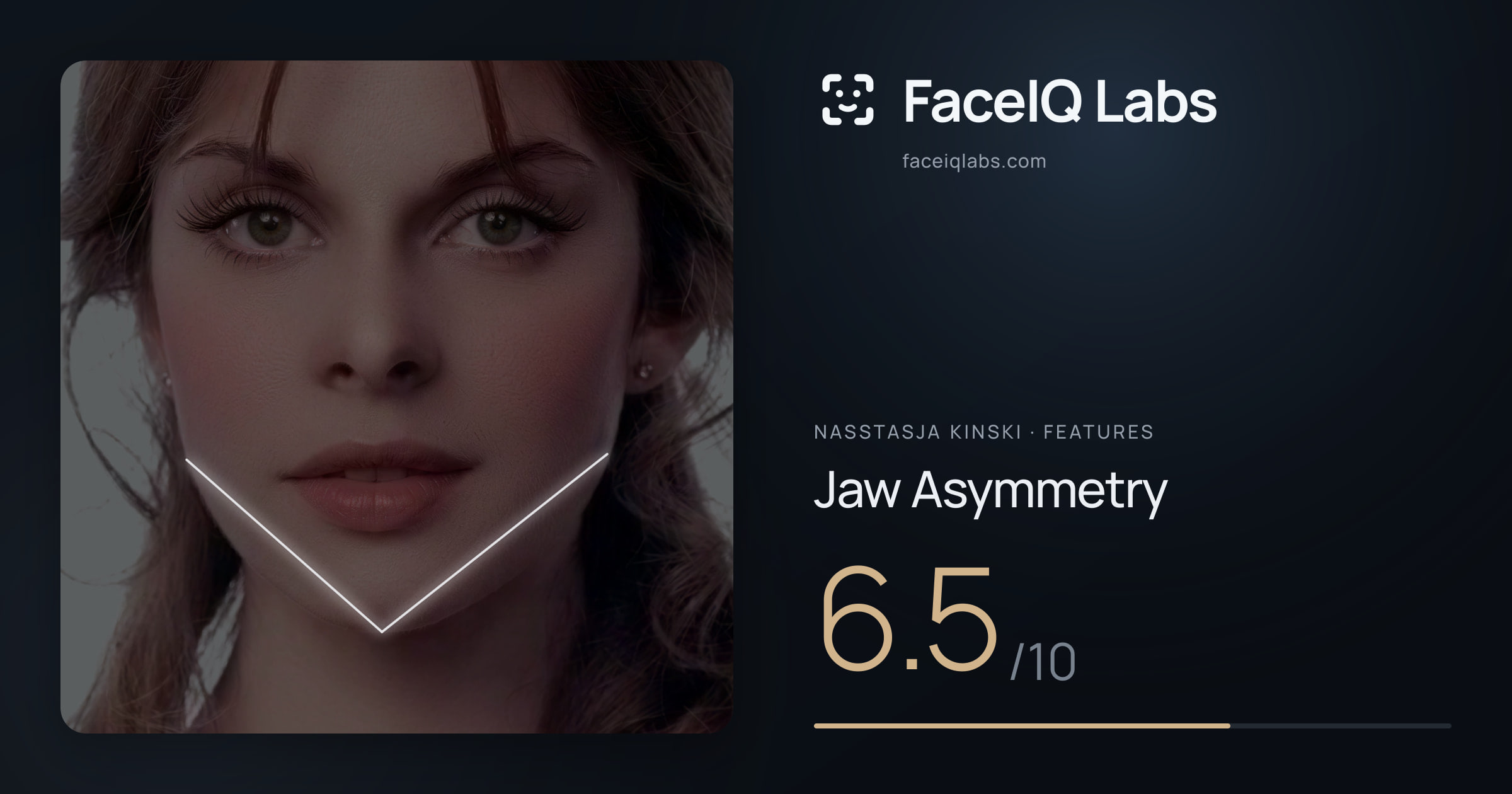Nasstasja Kinski Jaw Asymmetry: 6.5/10, drawn on the photo