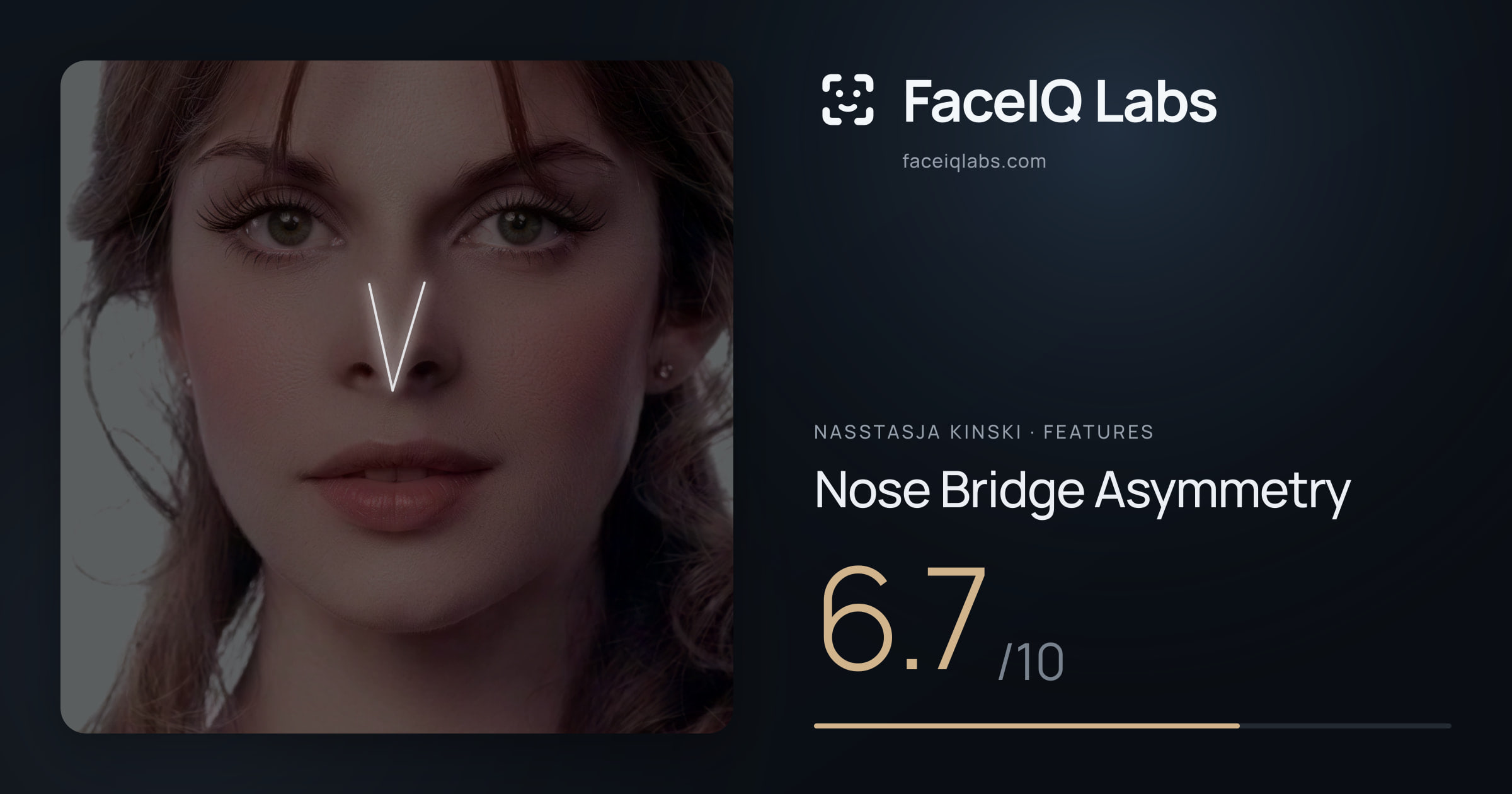Nasstasja Kinski Nose Bridge Asymmetry: 6.7/10, drawn on the photo