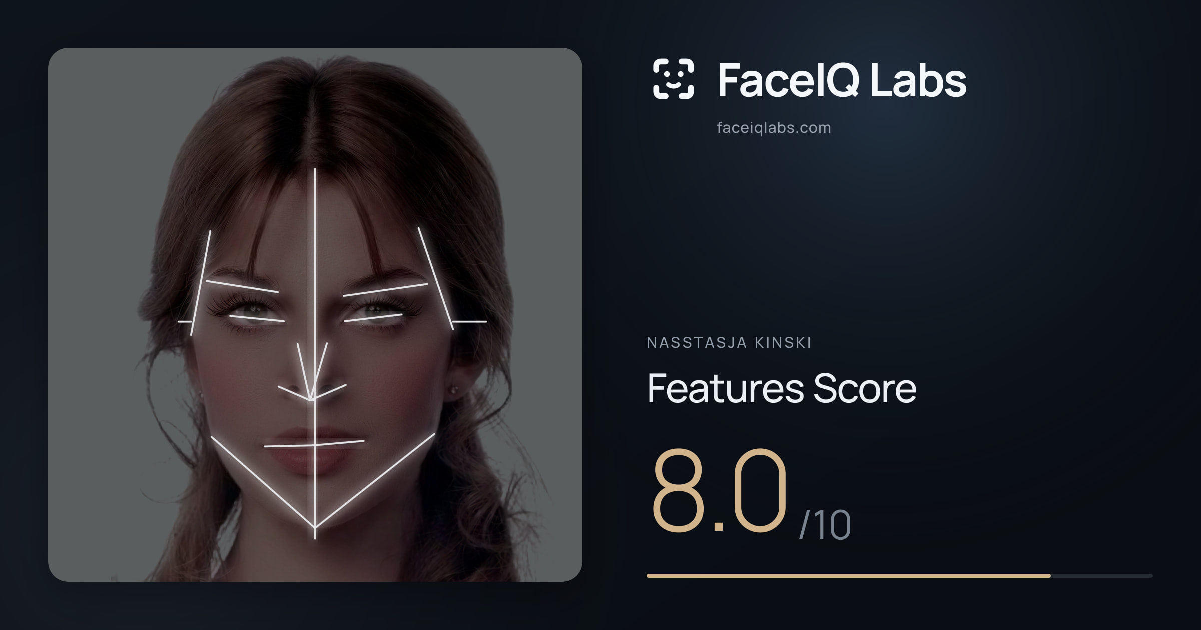 Nasstasja Kinski Features: 8.0/10, with each assessment drawn on the photo