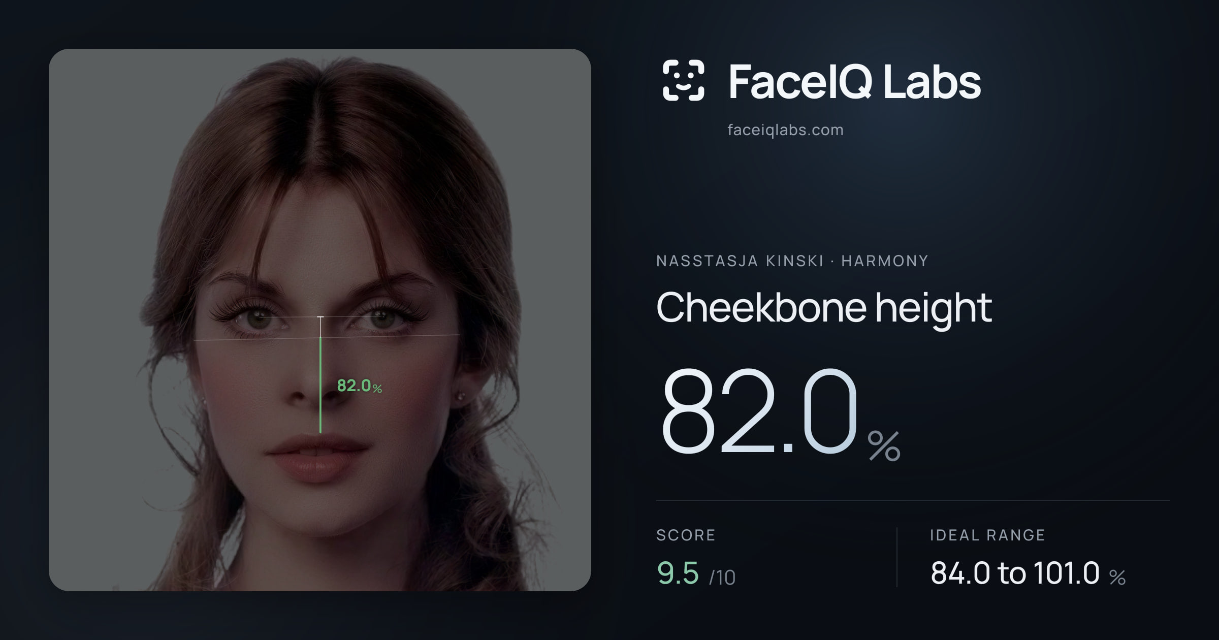 Nasstasja Kinski Cheekbone height: 82.0%, drawn on the photo