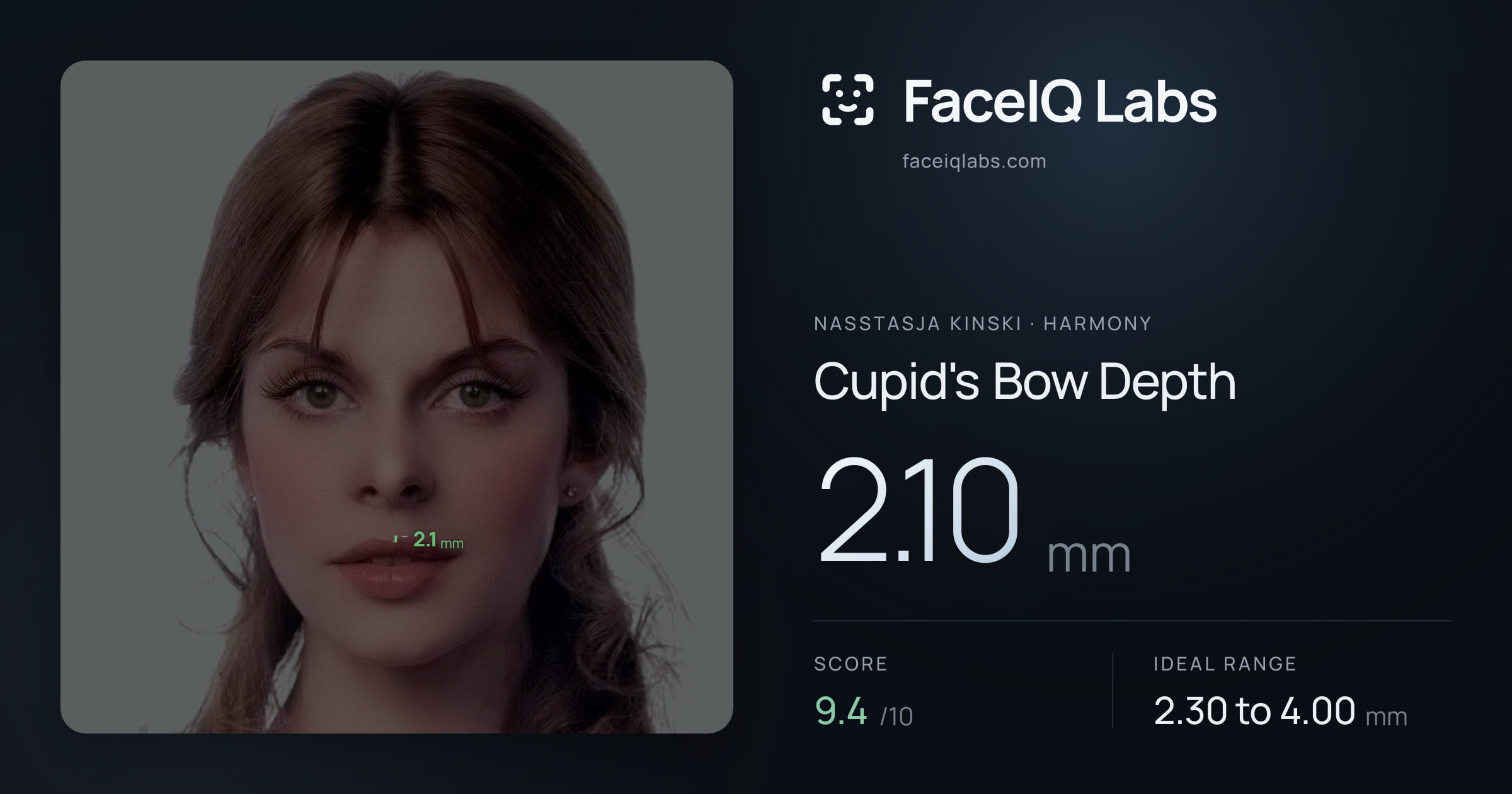 Nasstasja Kinski Cupid's Bow Depth: 2.10mm, drawn on the photo