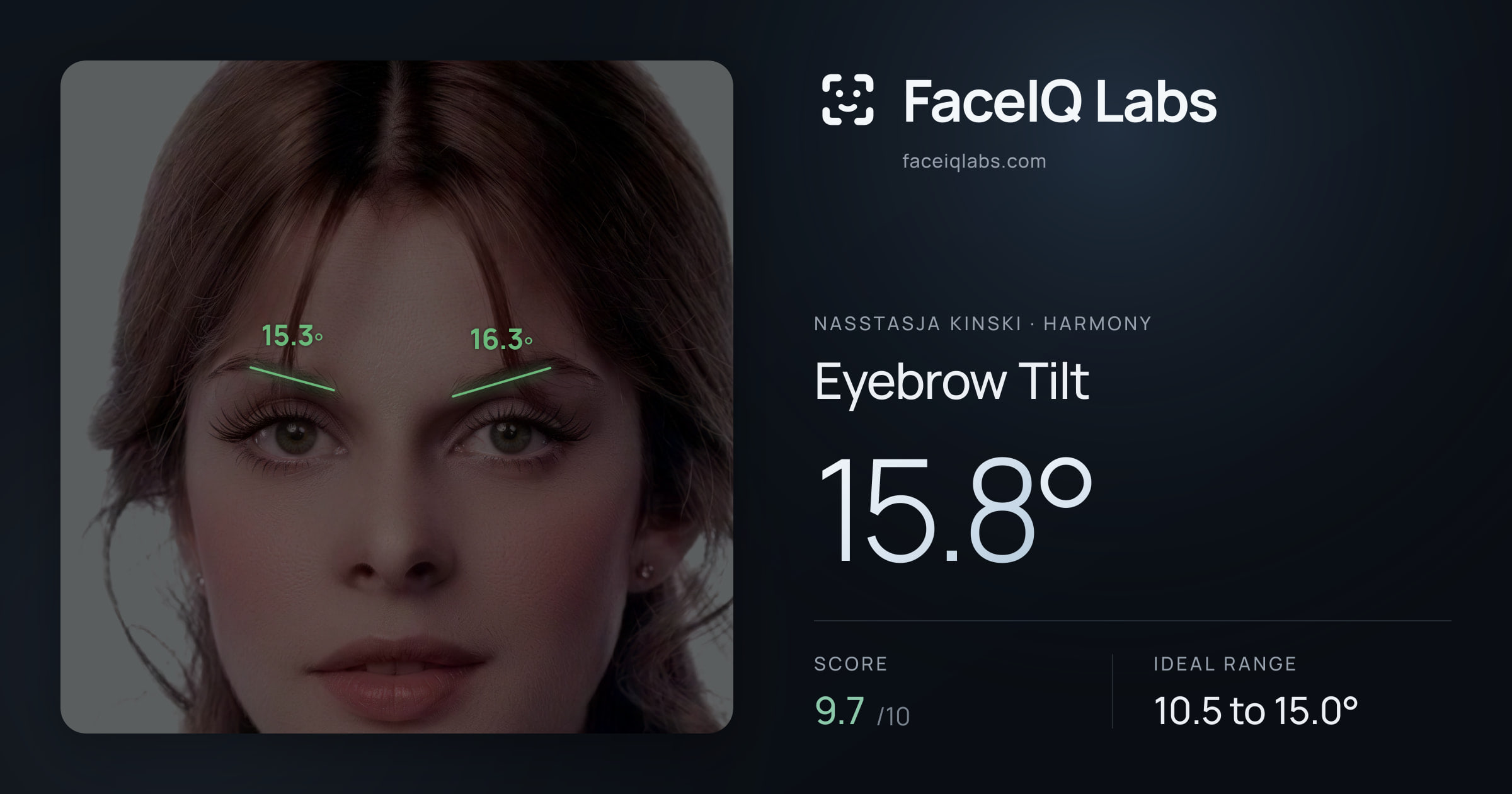 Nasstasja Kinski Eyebrow Tilt: 15.8°, drawn on the photo