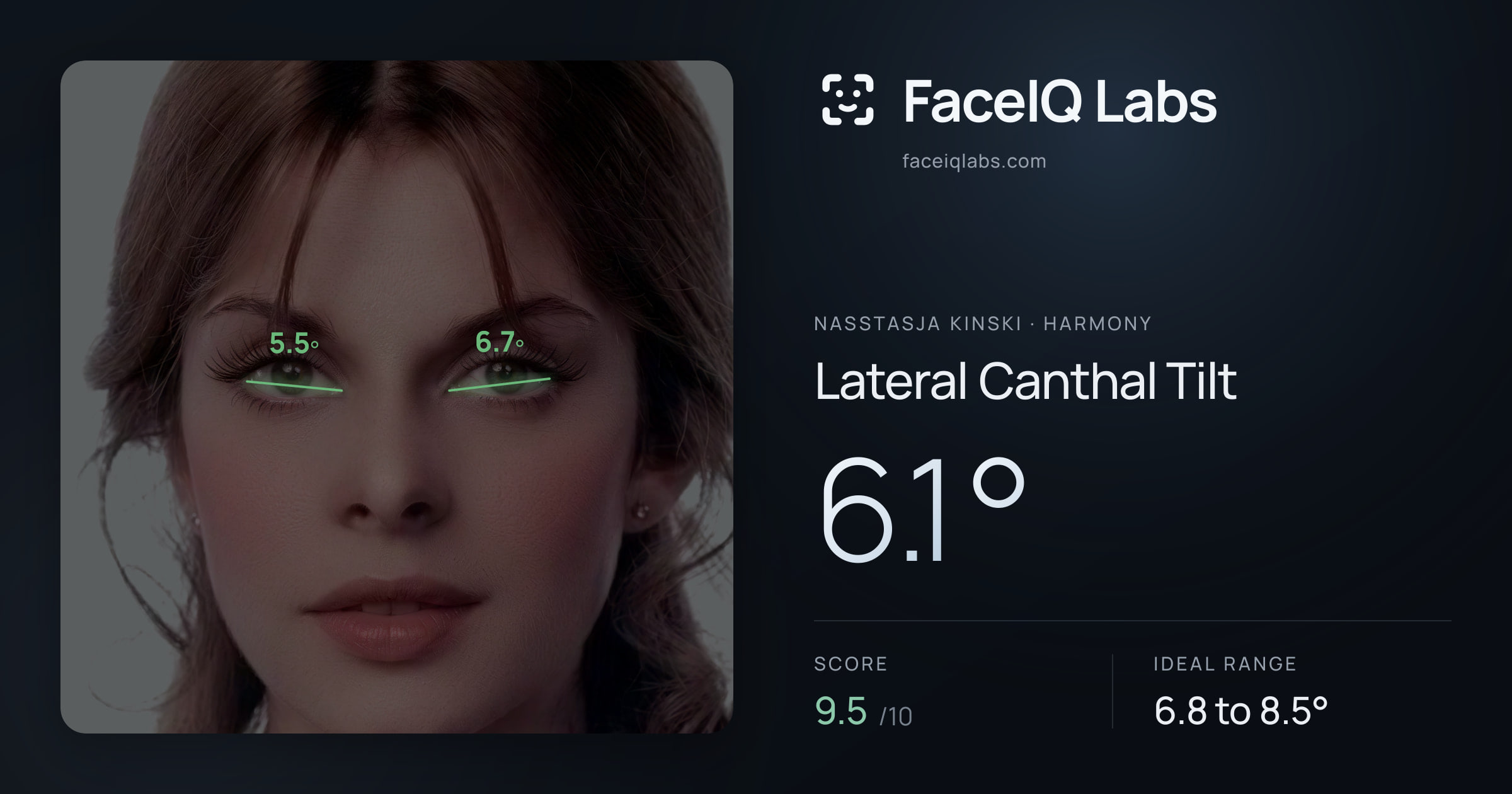 Nasstasja Kinski Lateral Canthal Tilt: 6.1°, drawn on the photo