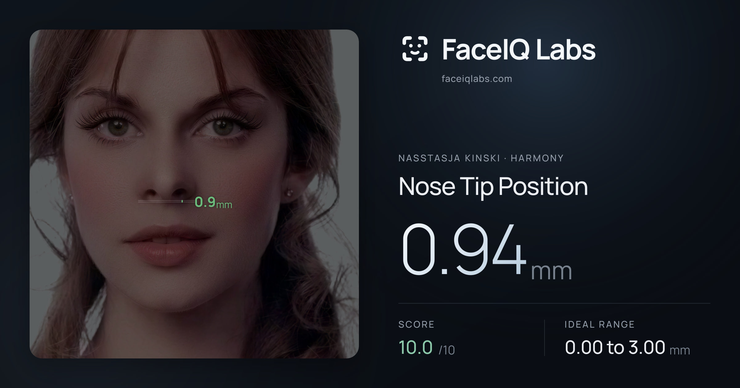 Nasstasja Kinski Nose Tip Position: 0.94mm, drawn on the photo