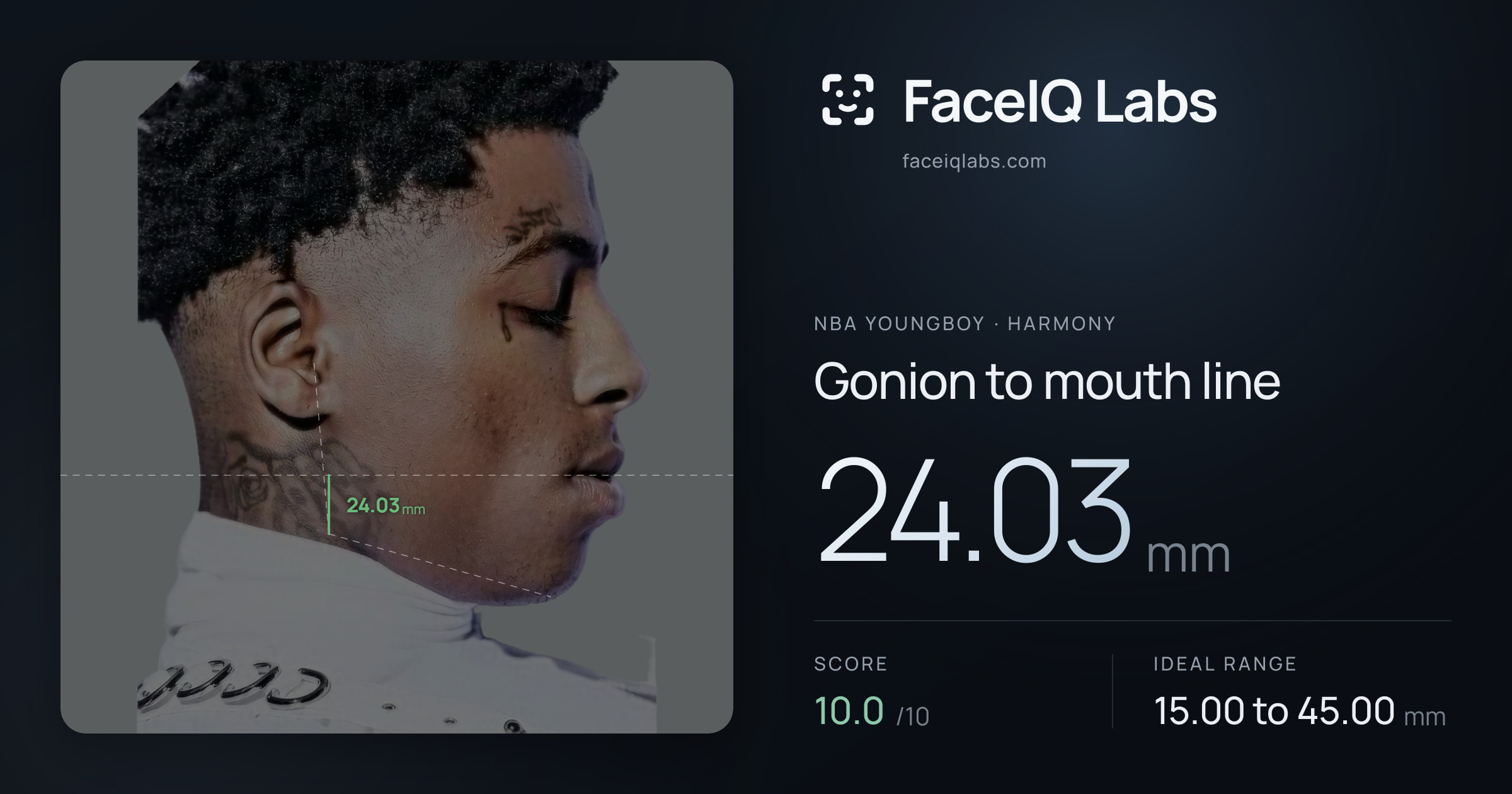 NBA YoungBoy Gonion to mouth line: 24.03mm, drawn on the photo