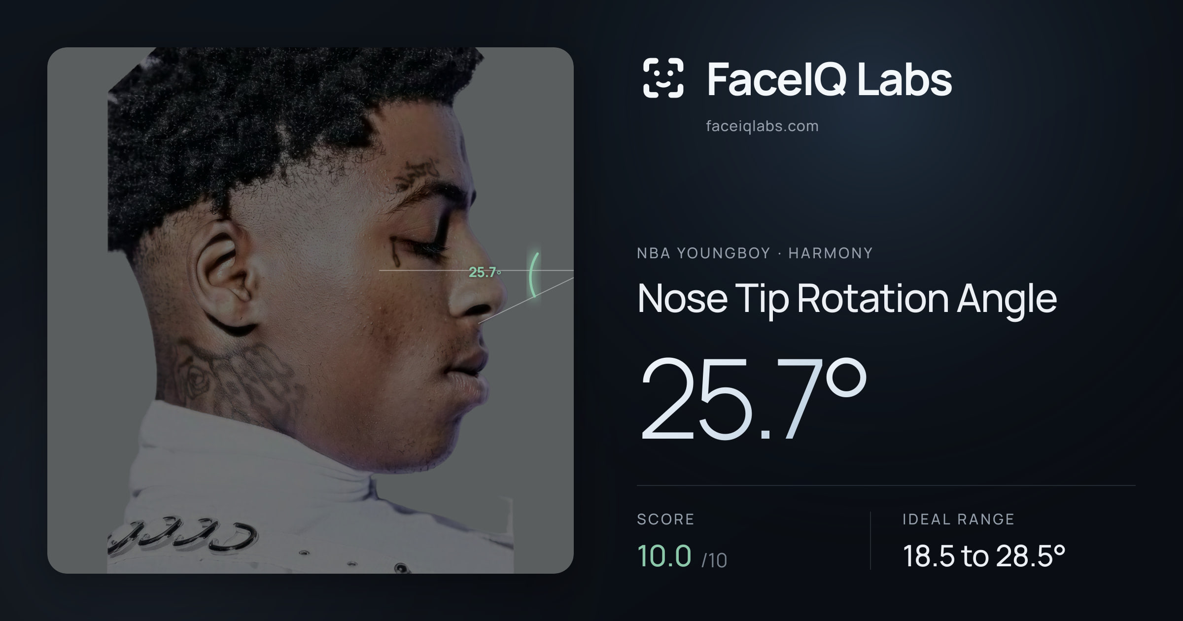 NBA YoungBoy Nose Tip Rotation Angle: 25.7°, drawn on the photo