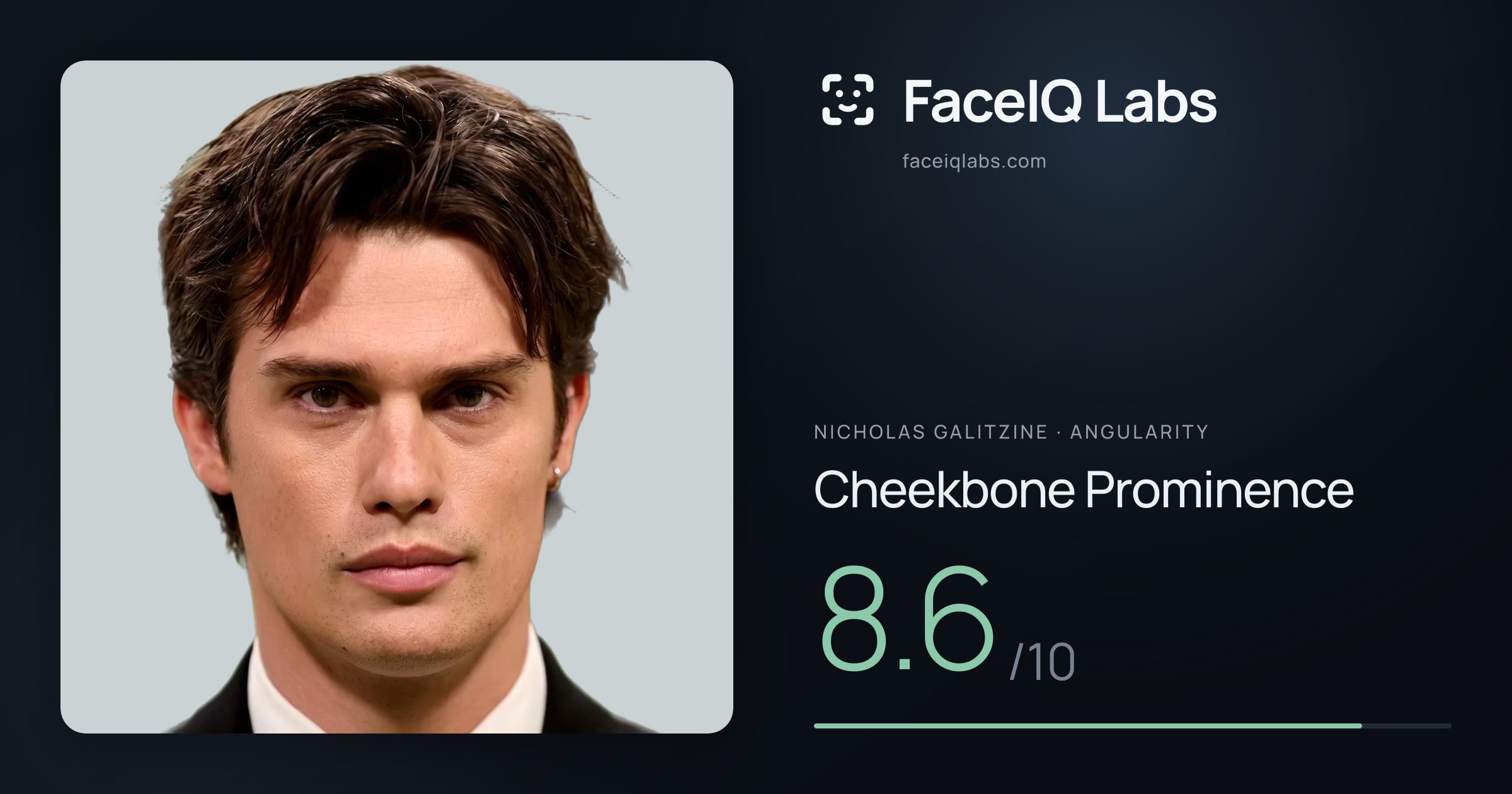 Nicholas Galitzine Cheekbone Prominence: 8.6/10, drawn on the photo