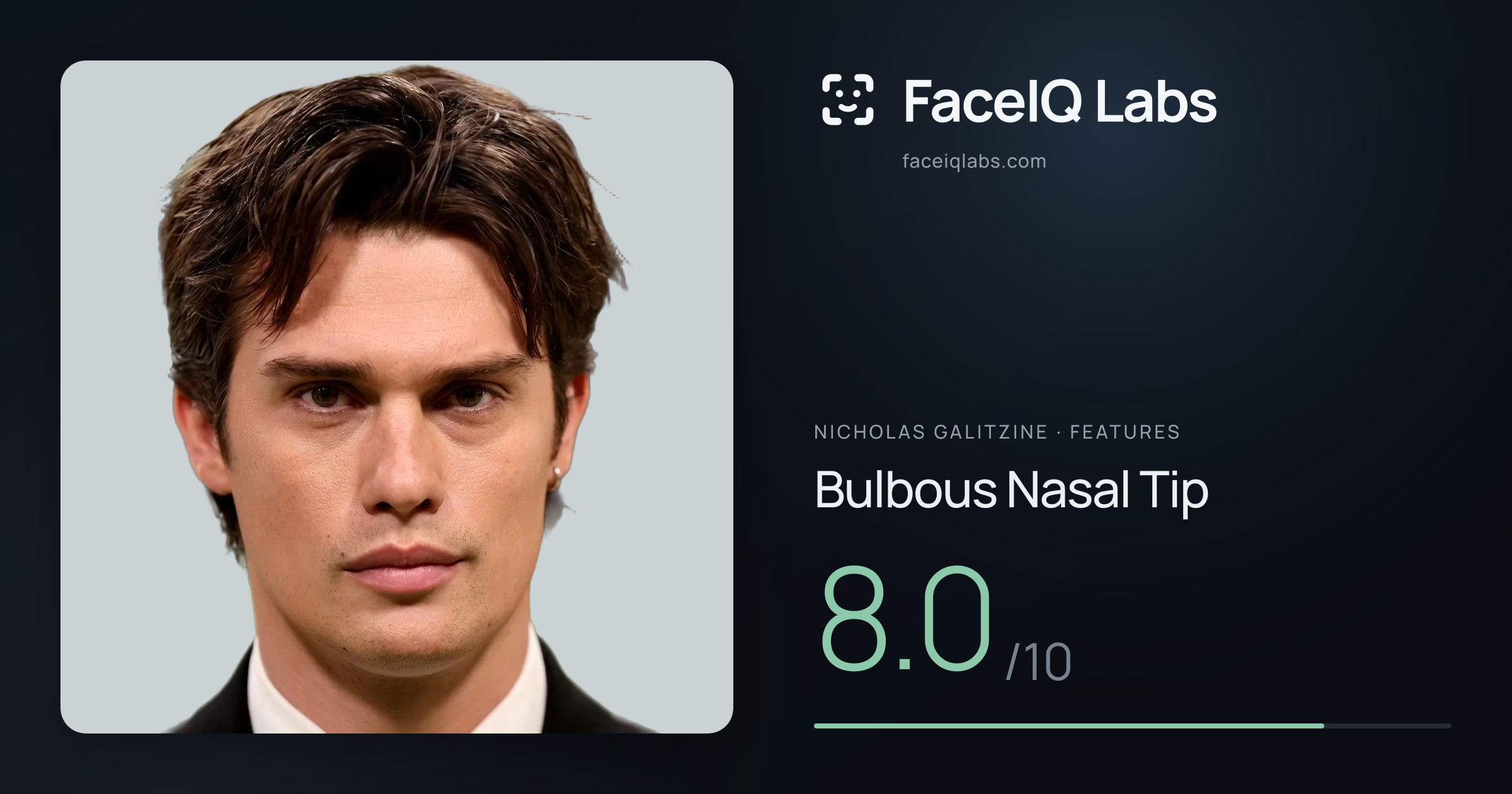 Nicholas Galitzine Bulbous Nasal Tip: 8.0/10, drawn on the photo