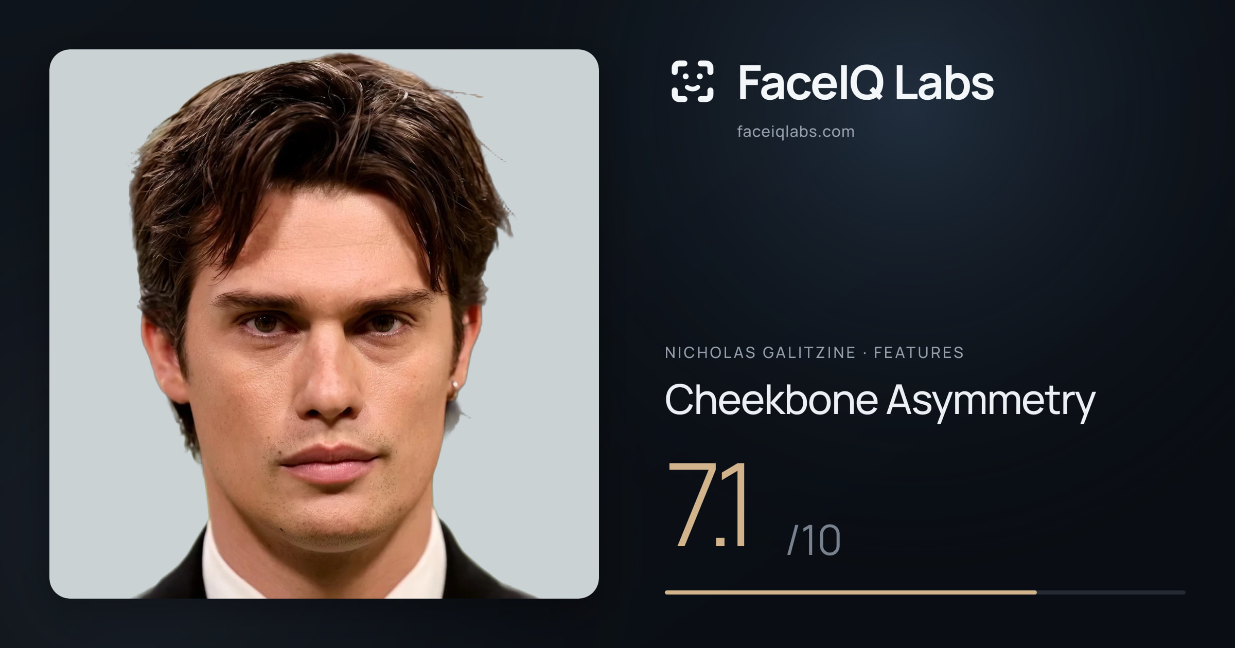 Nicholas Galitzine Cheekbone Asymmetry: 7.1/10, drawn on the photo